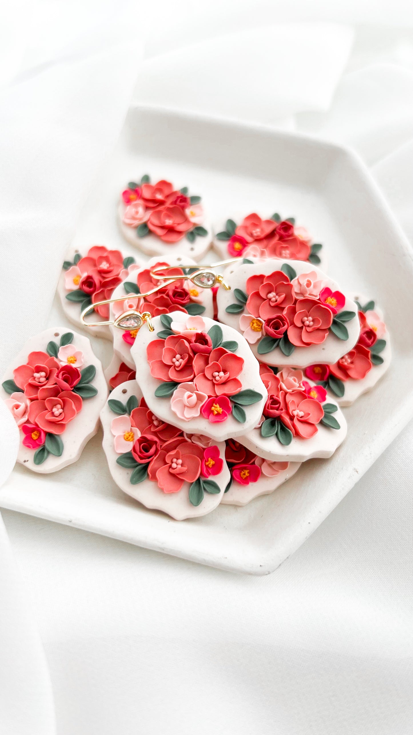 Pink Floral Dangle Earrings