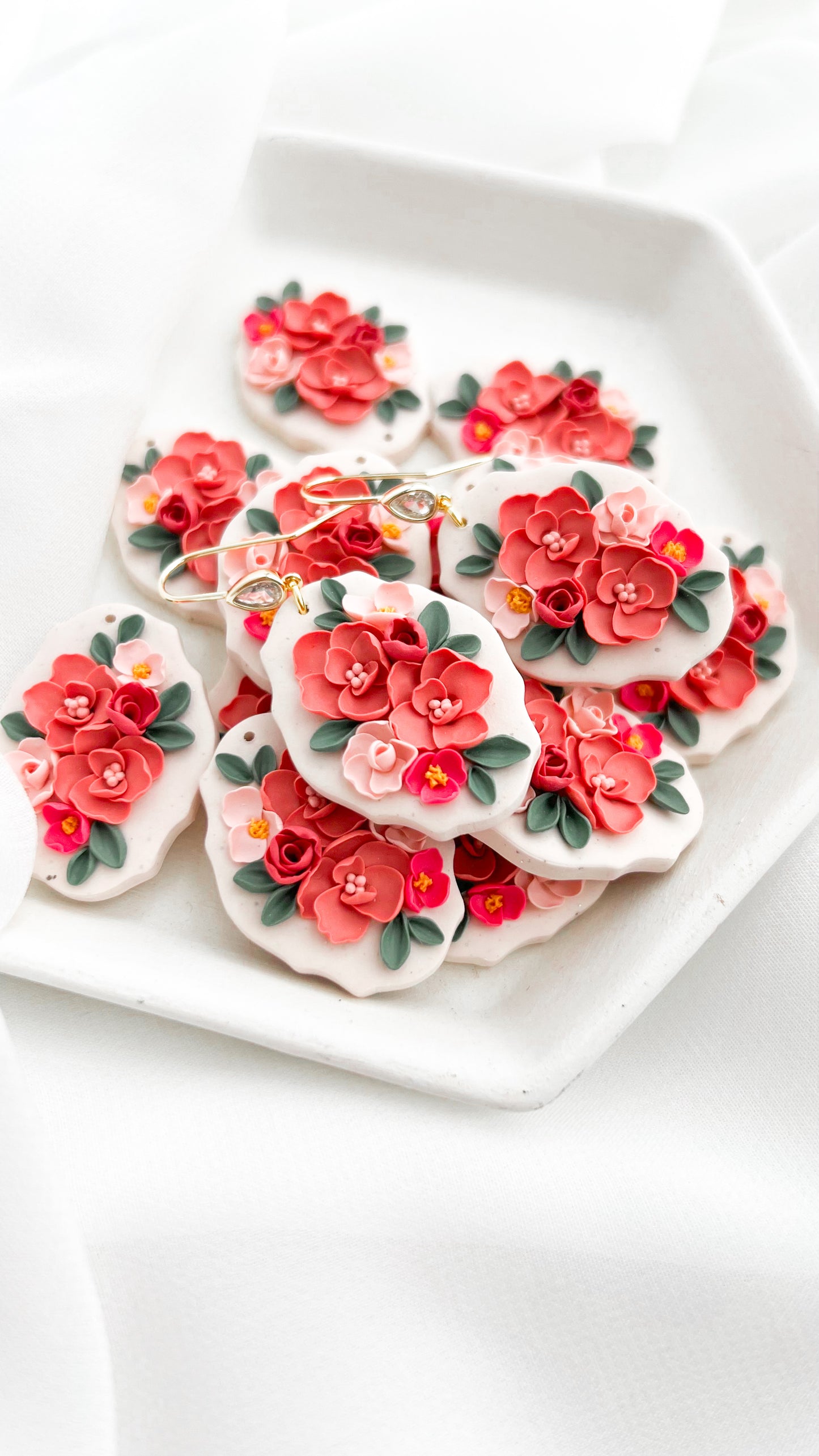 Pink Floral Dangle Earrings