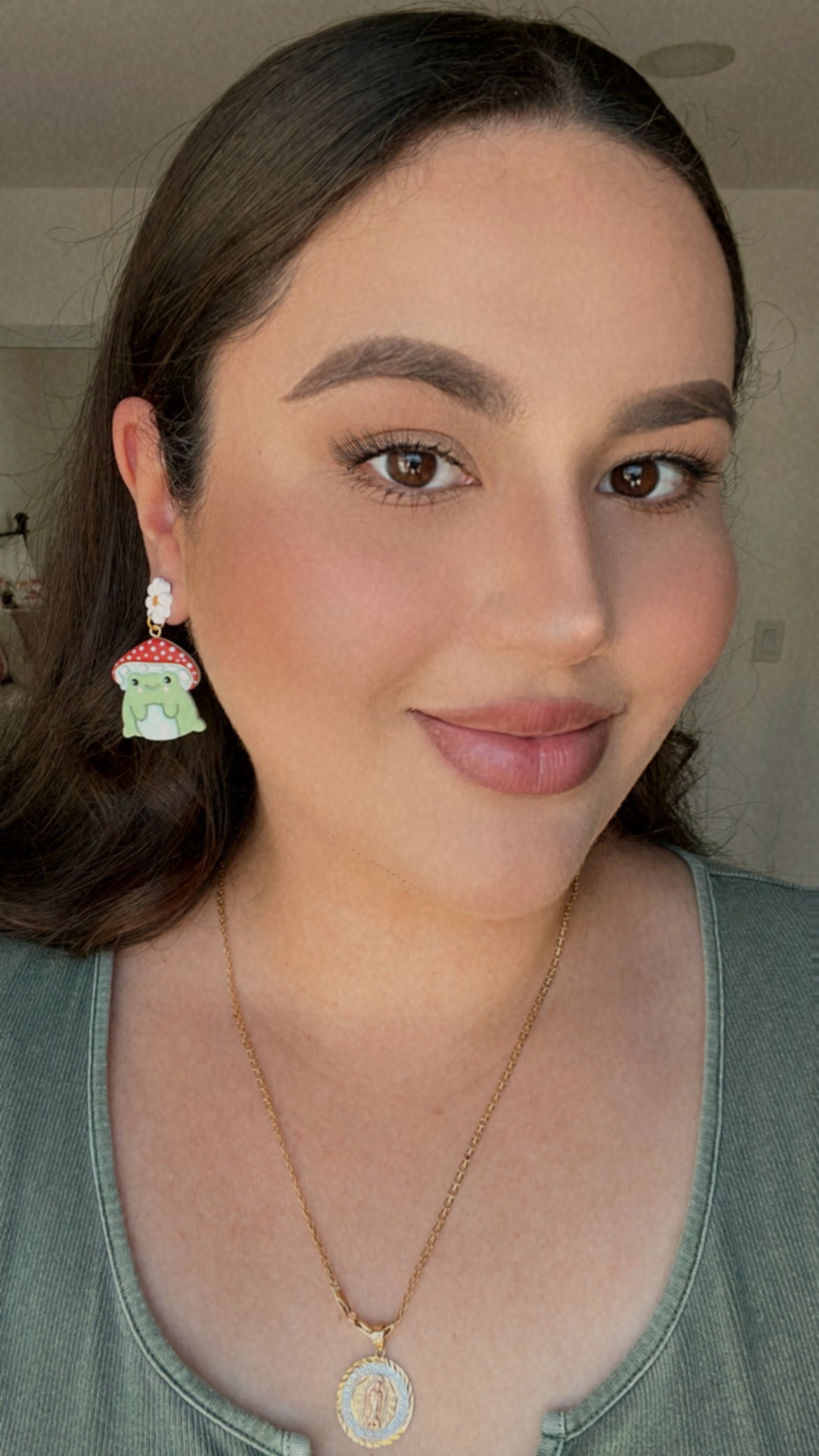 Mushroom Daisy Frog Earrings