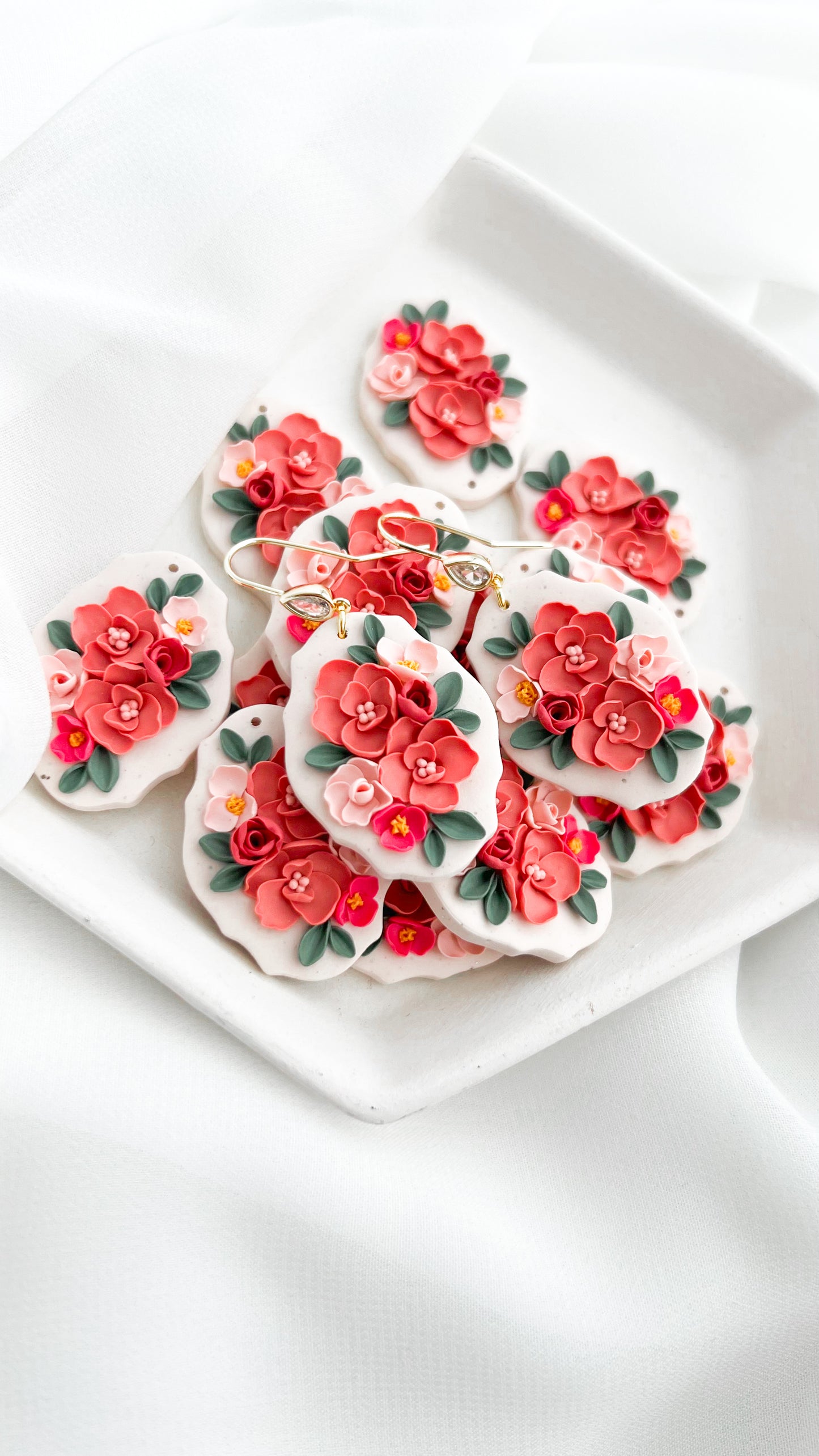 Pink Floral Dangle Earrings