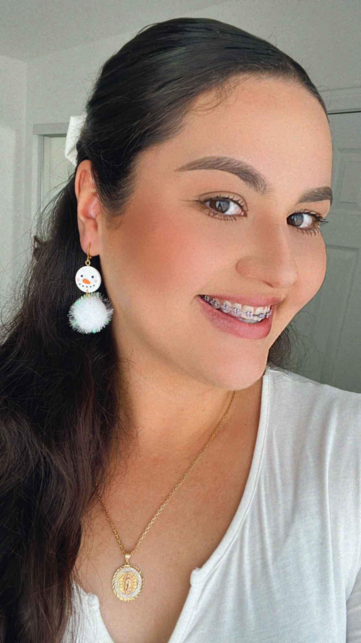 Tinsel Snowman Huggie Earrings