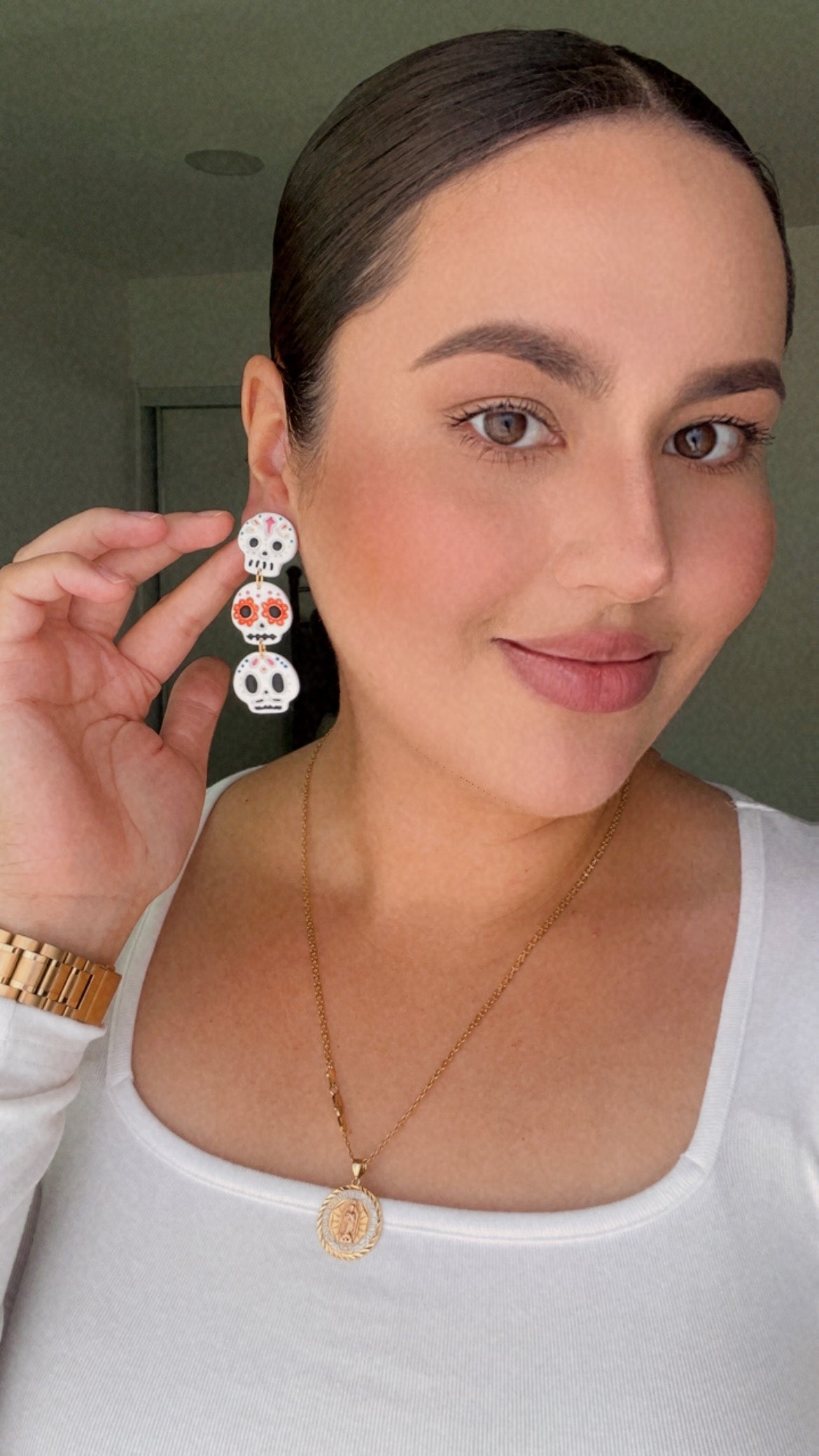 Tiered Calaverita Skull Earrings