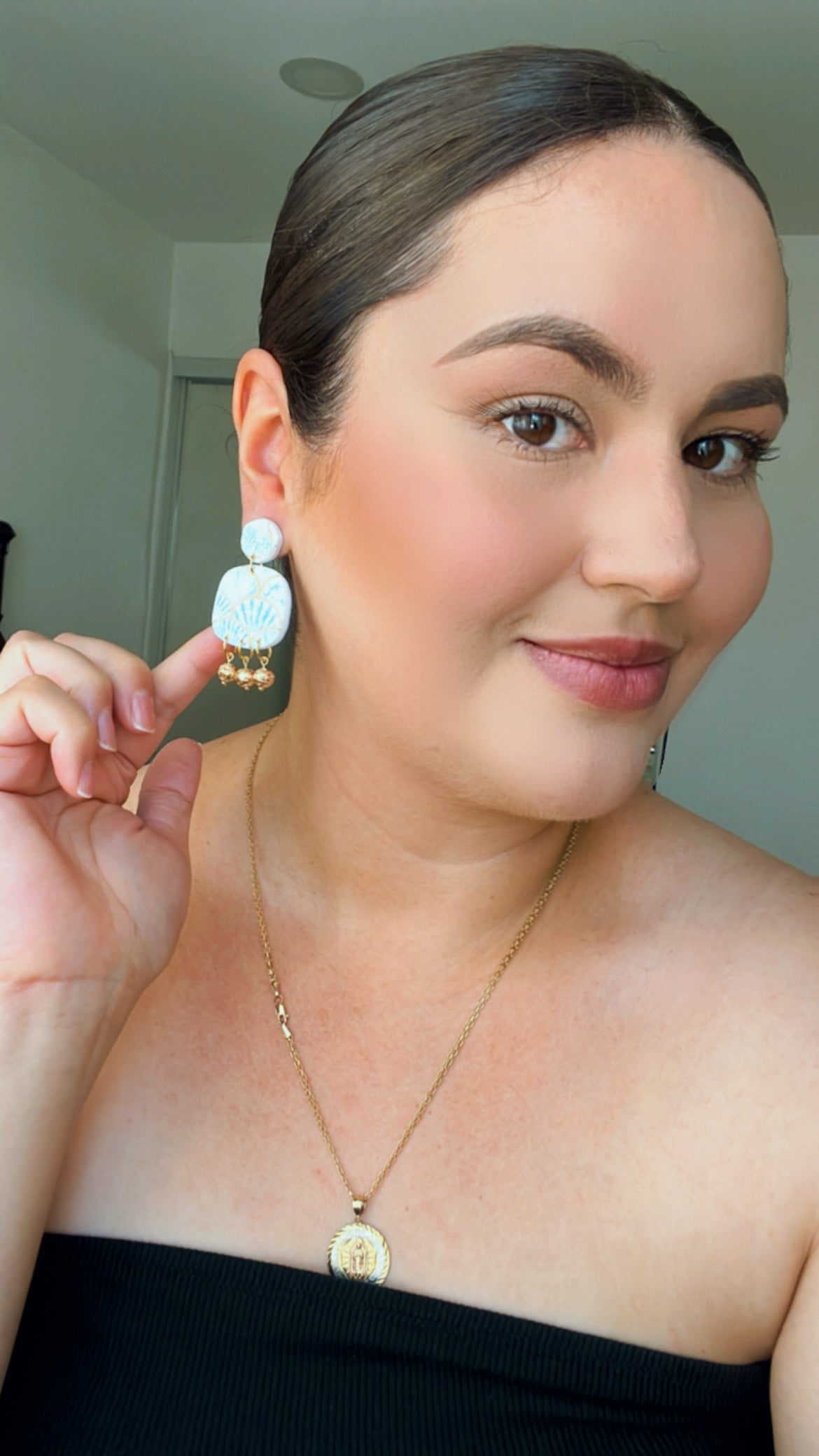 Blue Seashell Print Earrings