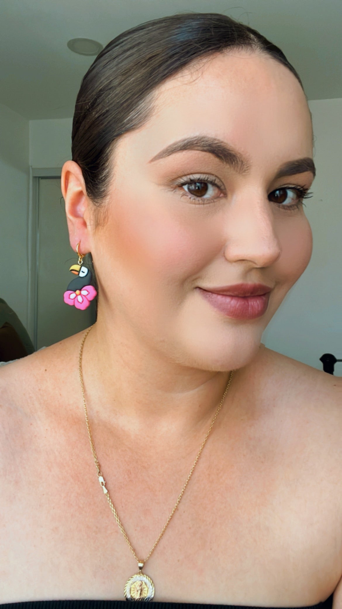 Floral Toucan Huggie Earrings