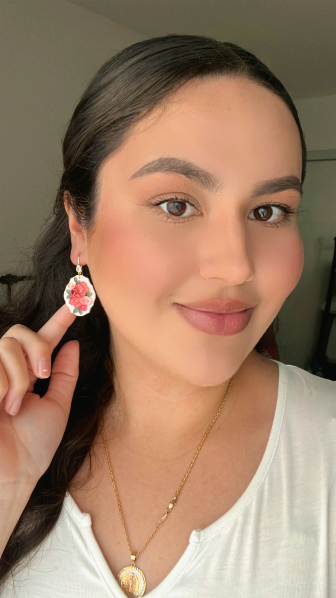 Pink Floral Dangle Earrings