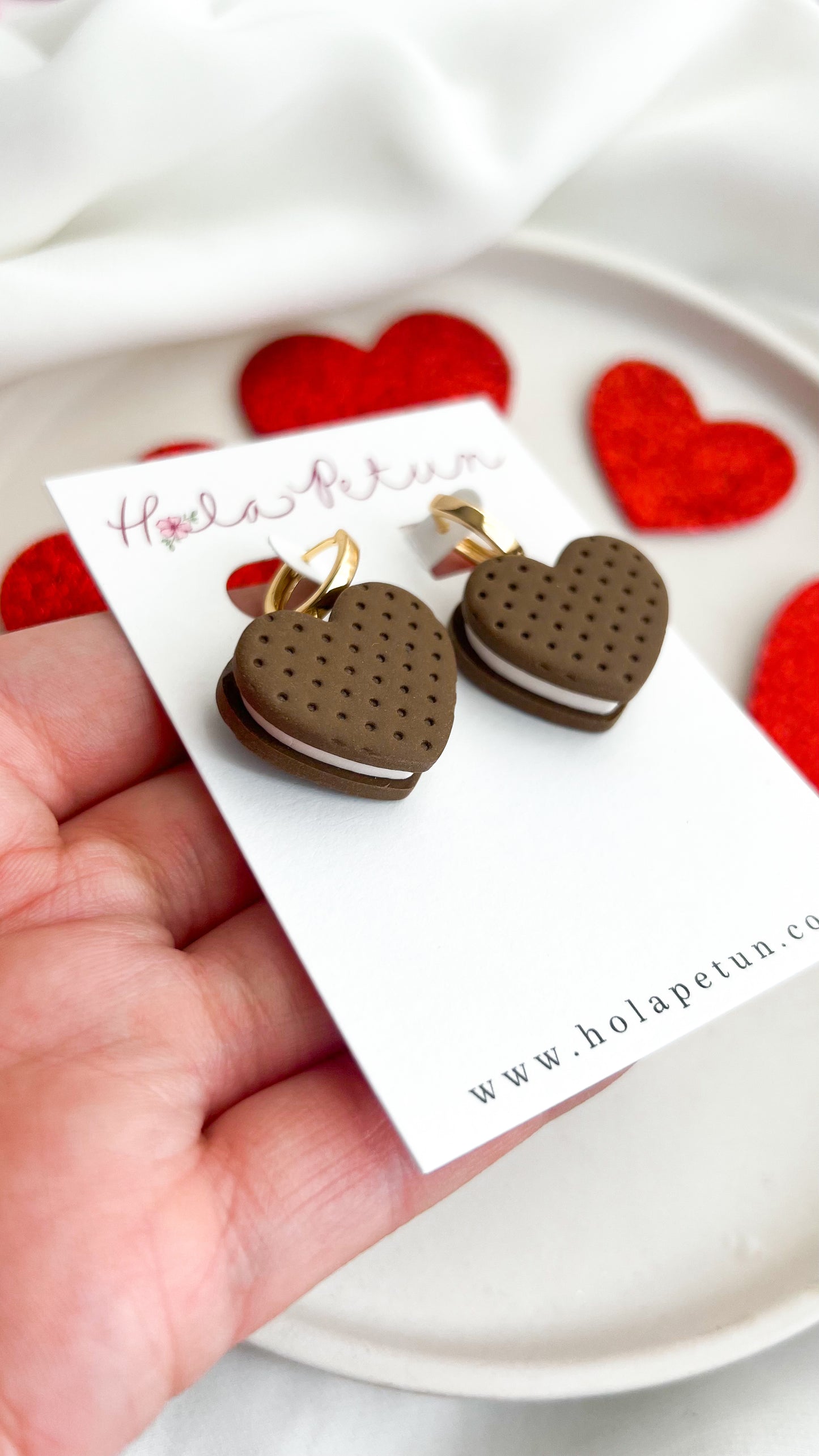 Ice Cream Heart Sandwich Huggie Earrings