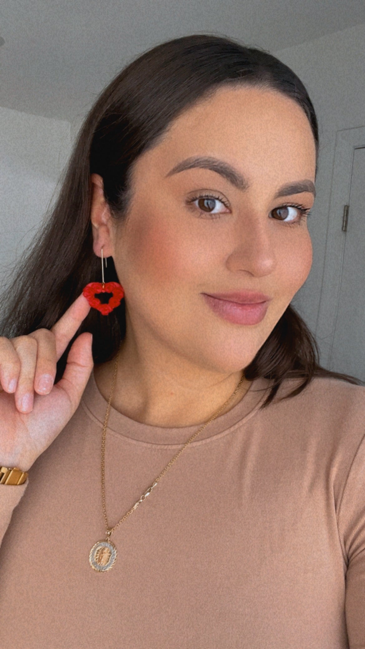 Red Flower Heart Dangles