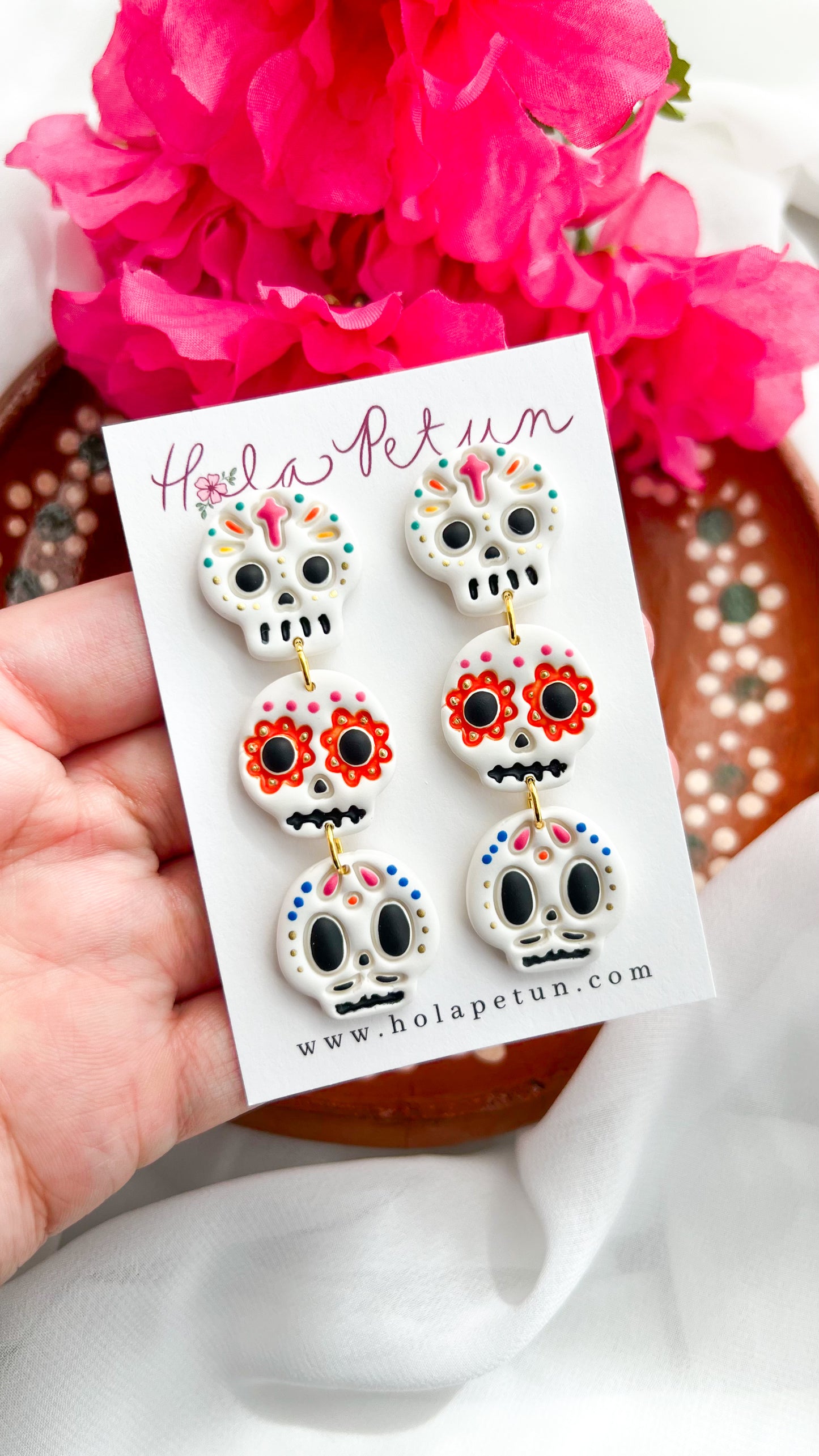 Tiered Calaverita Skull Earrings
