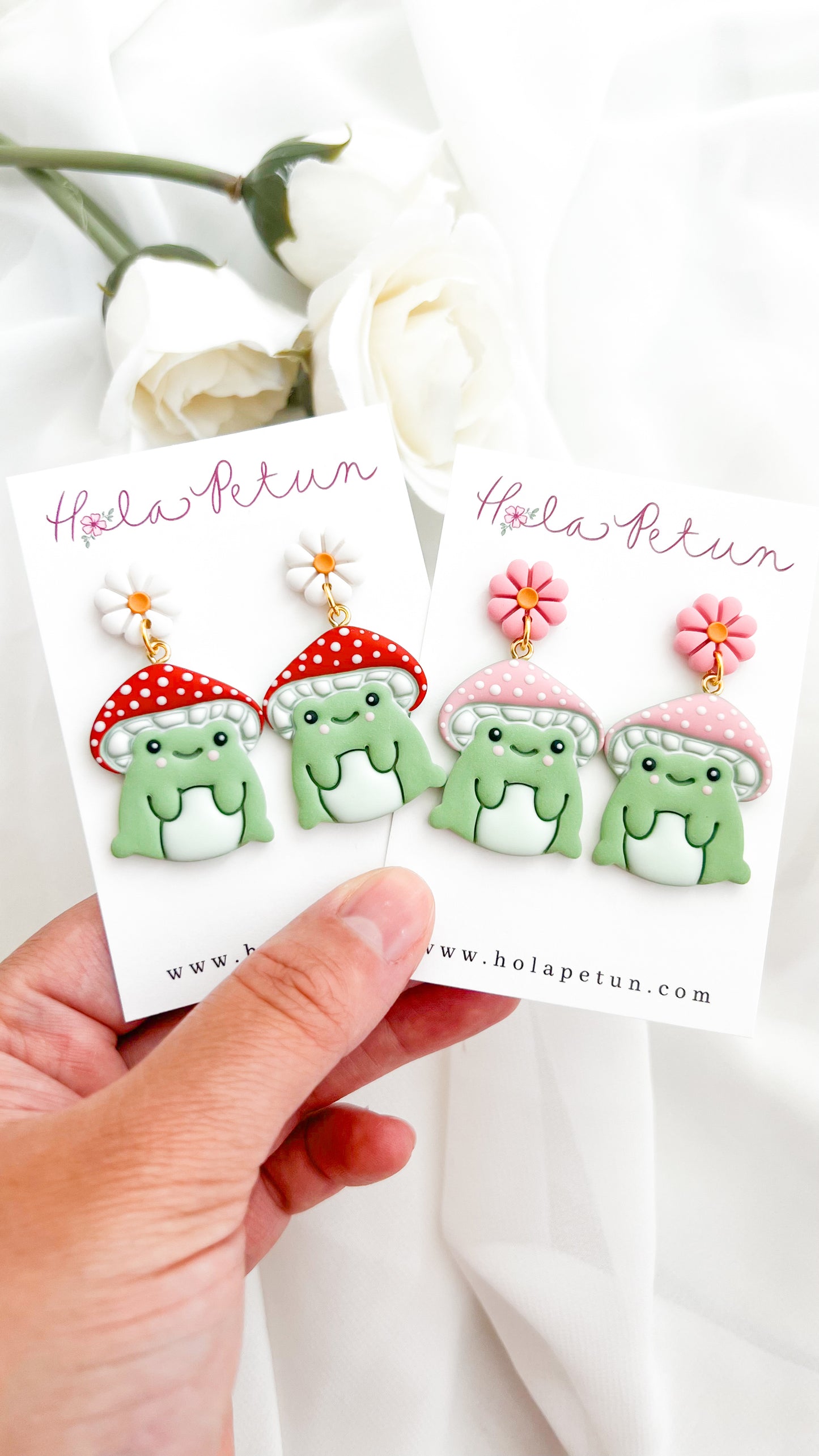Mushroom Daisy Frog Earrings