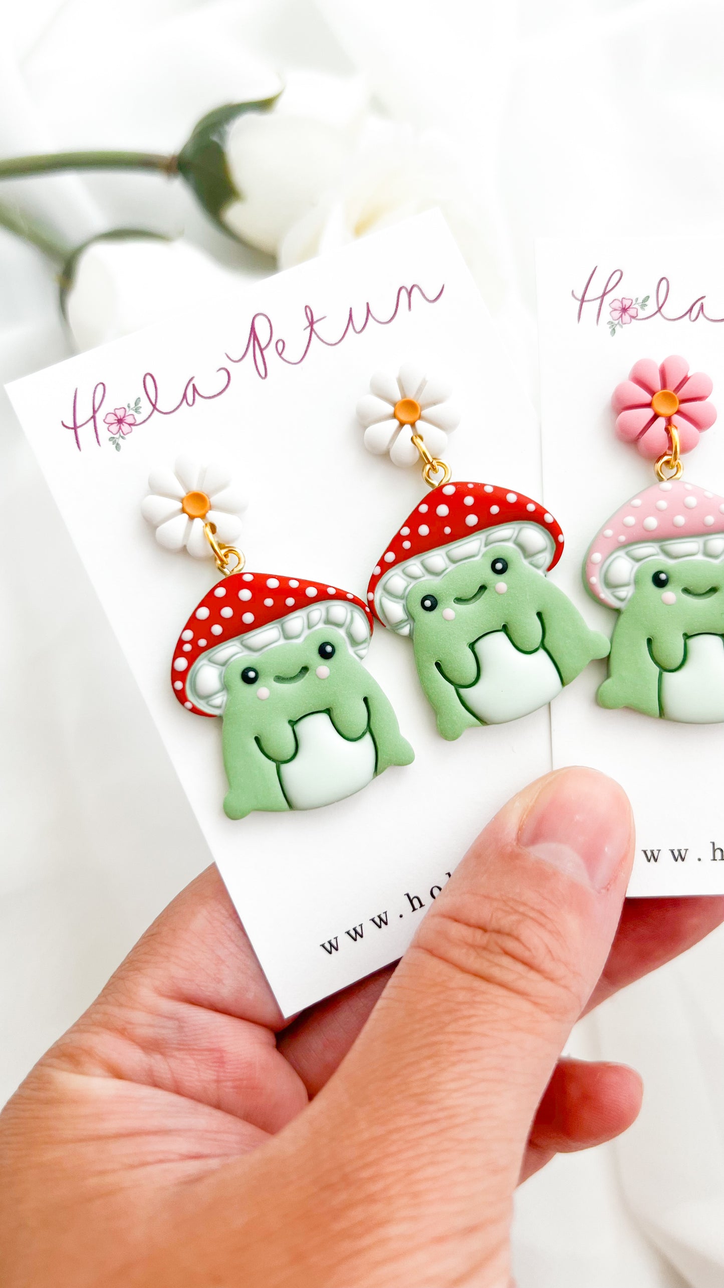 Mushroom Daisy Frog Earrings