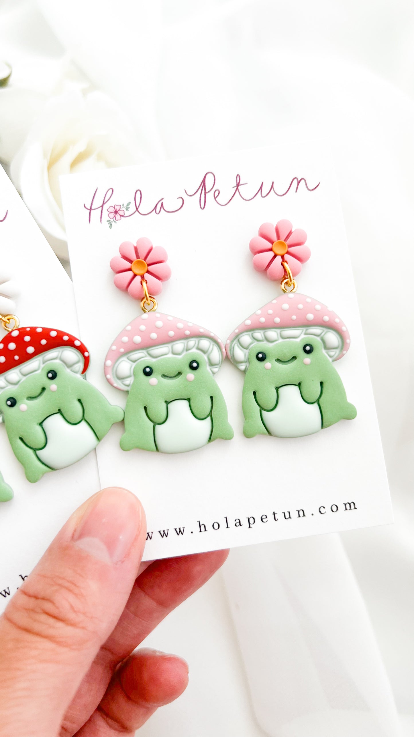 Mushroom Daisy Frog Earrings