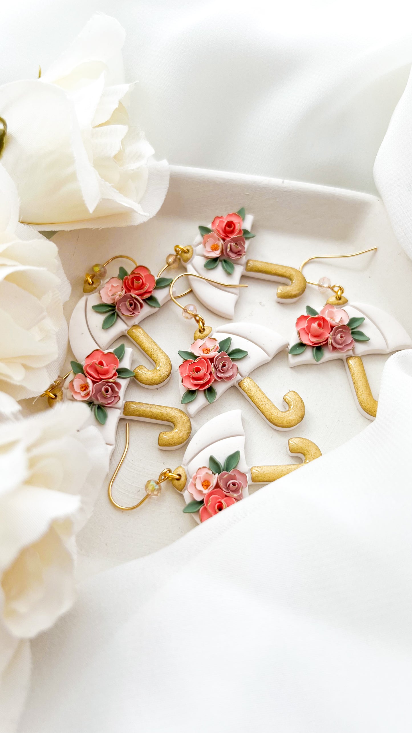 Floral Umbrella Clay Earrings