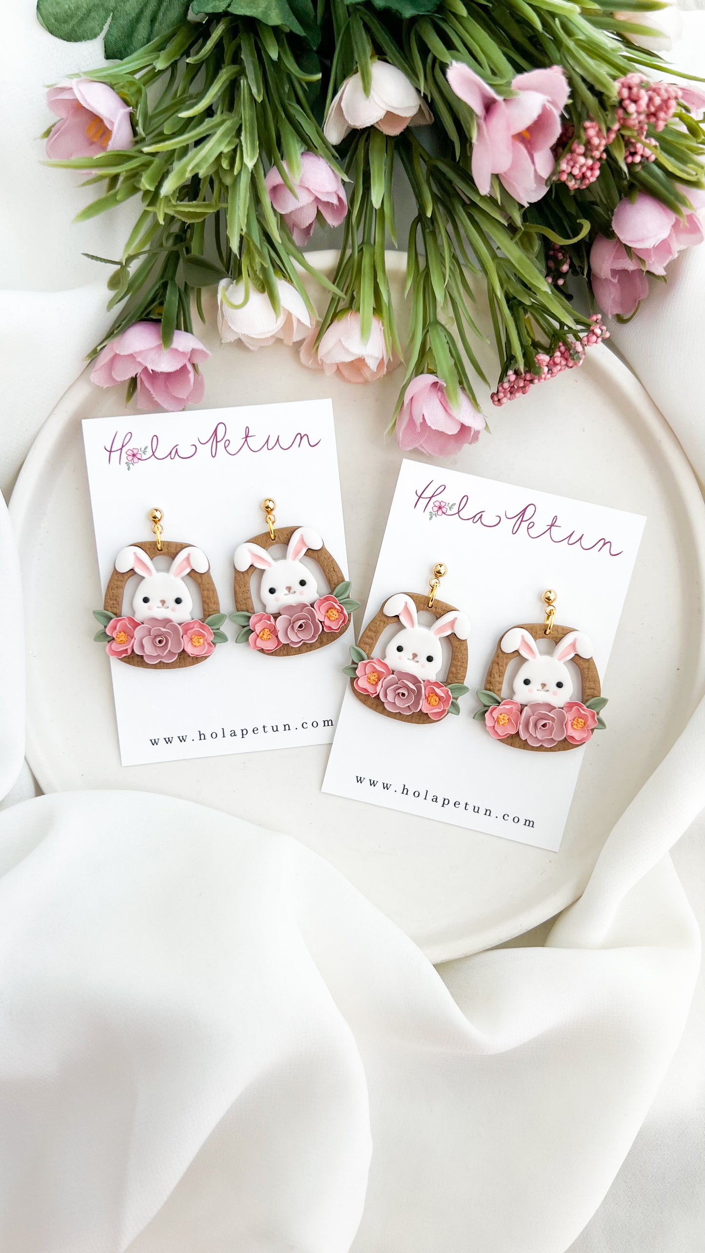 Flower Basket Bunny Earrings