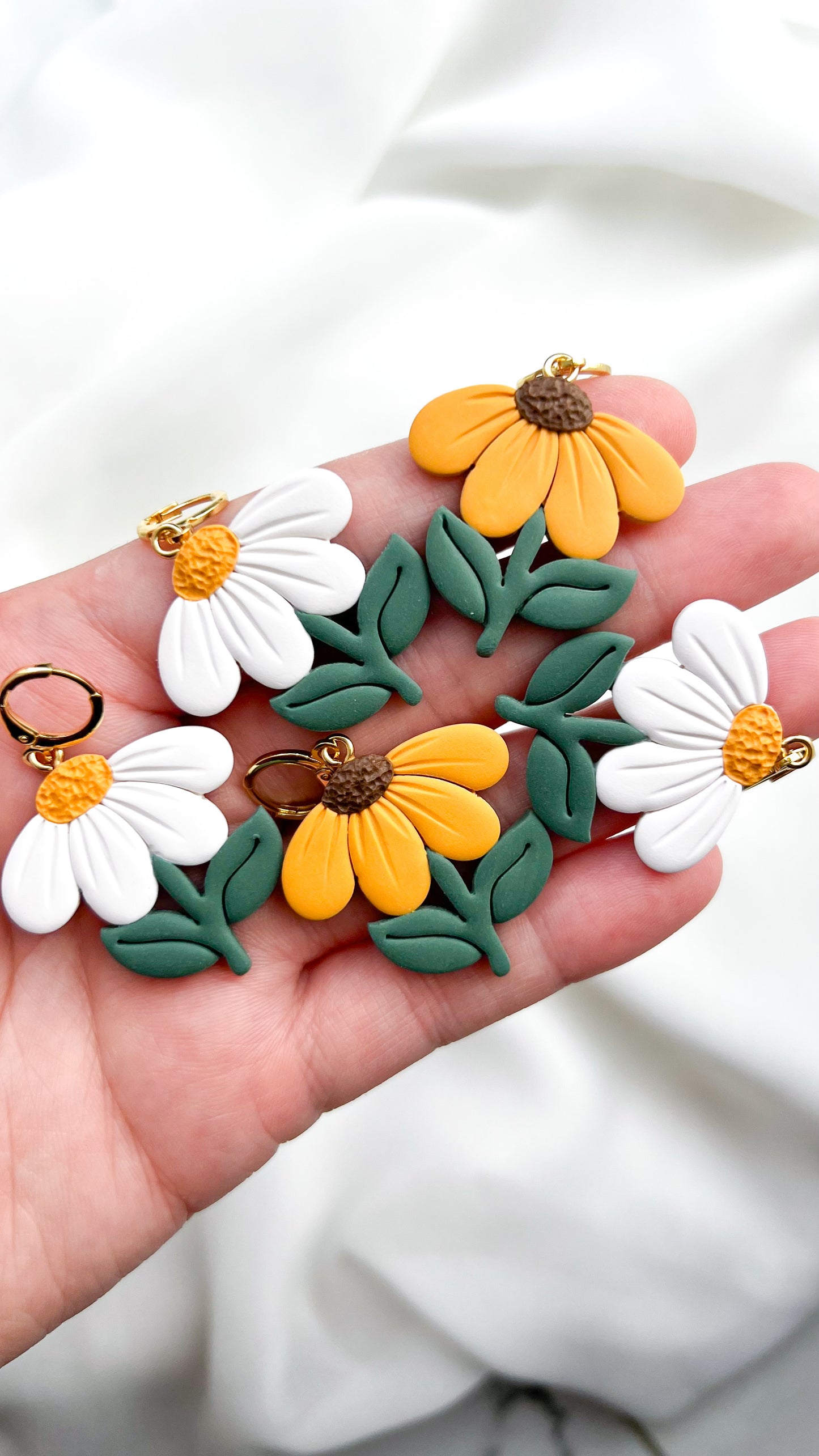 Sunflower and Daisy Huggie Earrings
