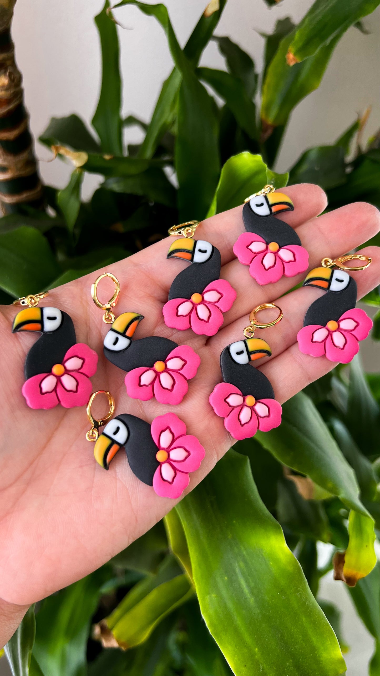 Floral Toucan Huggie Earrings