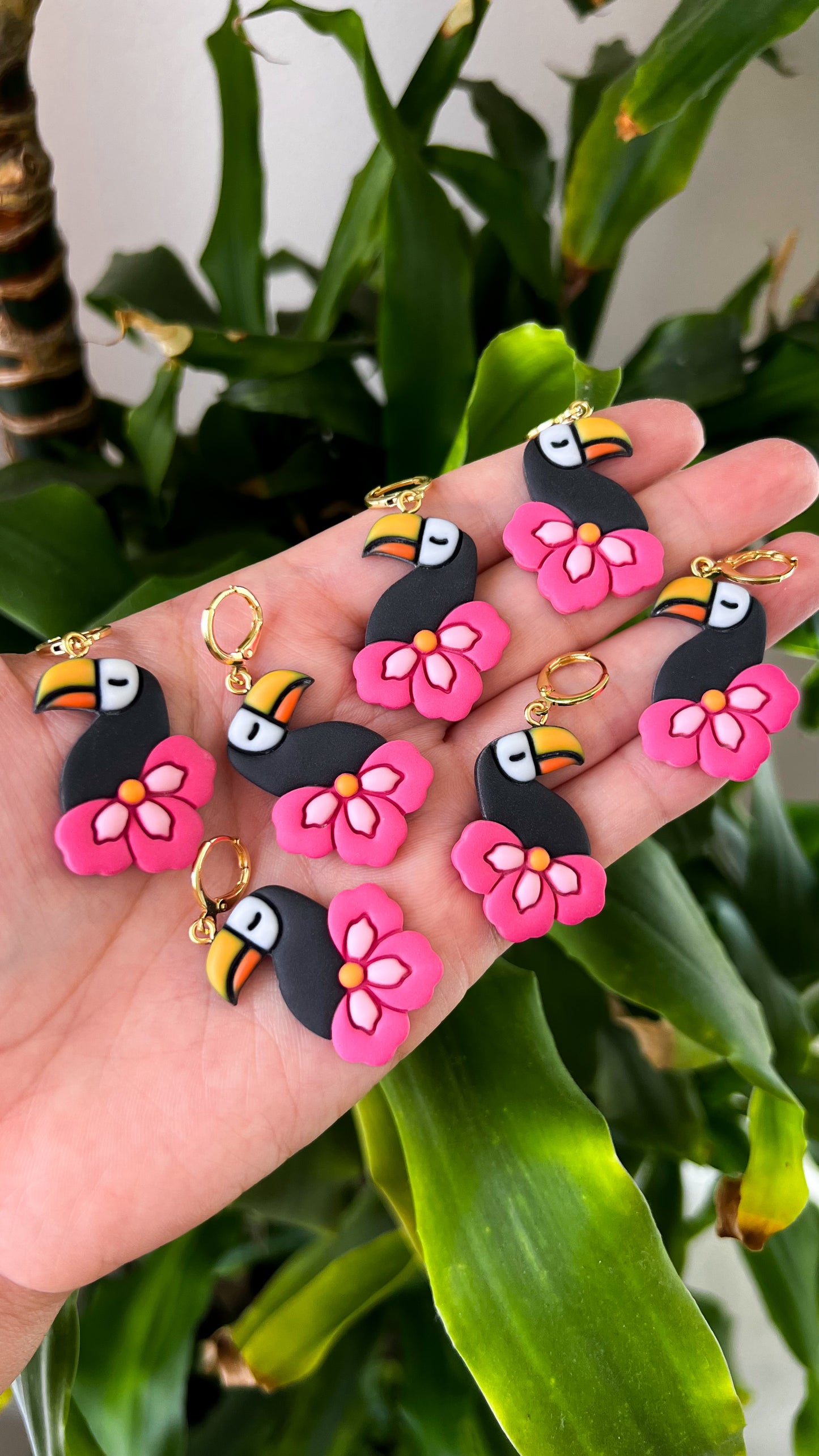 Floral Toucan Huggie Earrings