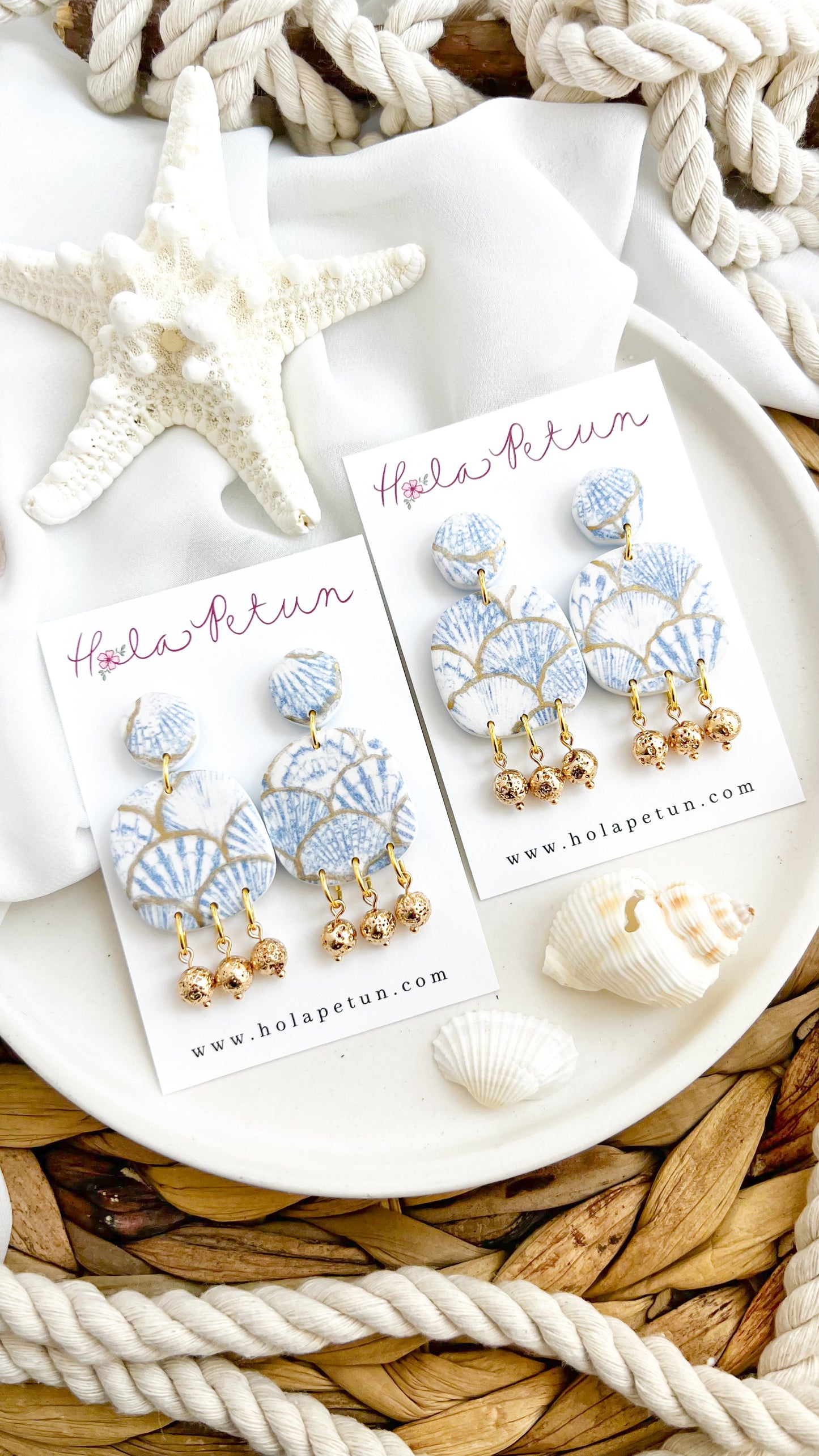 Blue Seashell Print Earrings