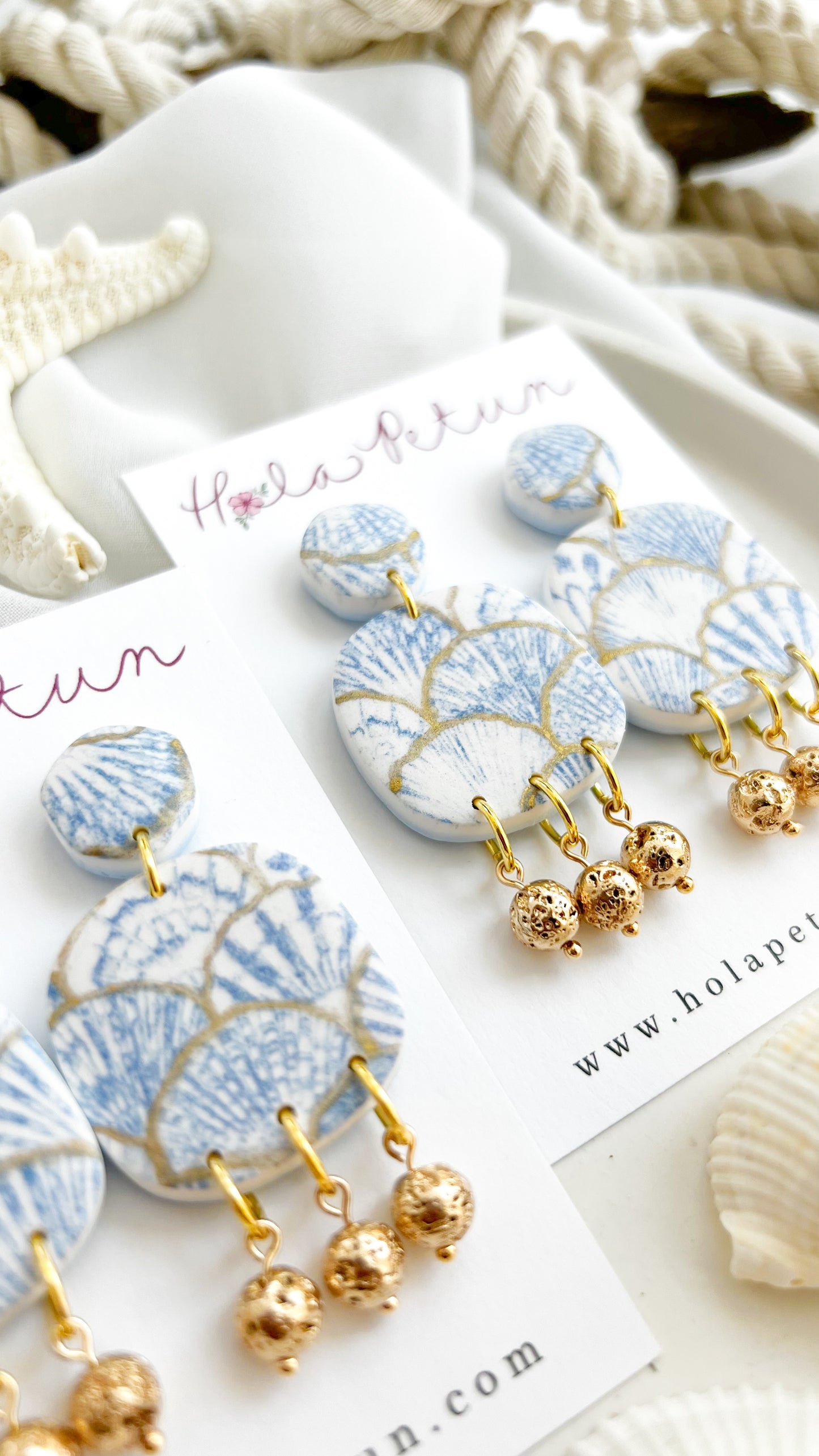 Blue Seashell Print Earrings