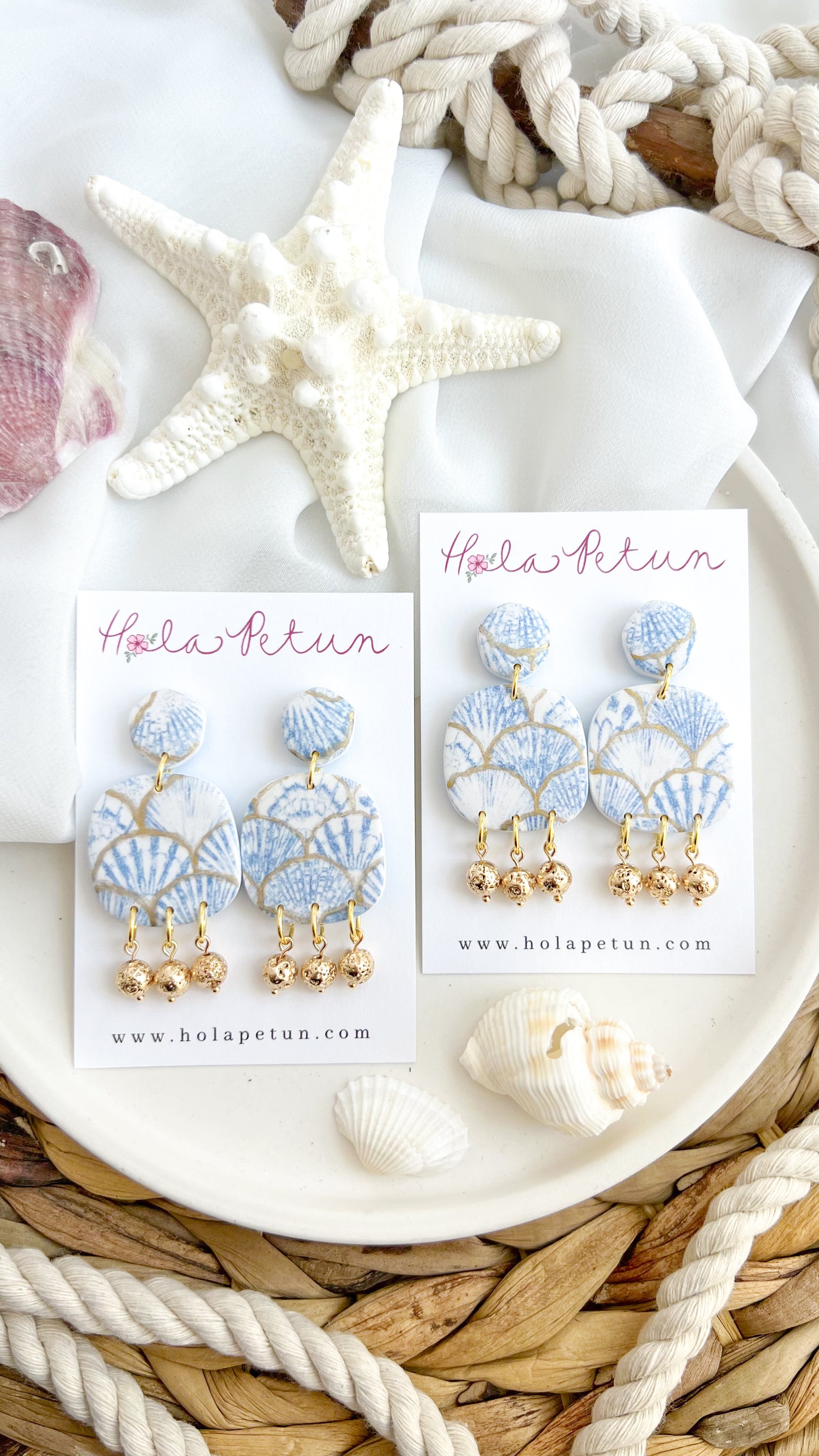 Blue Seashell Print Earrings