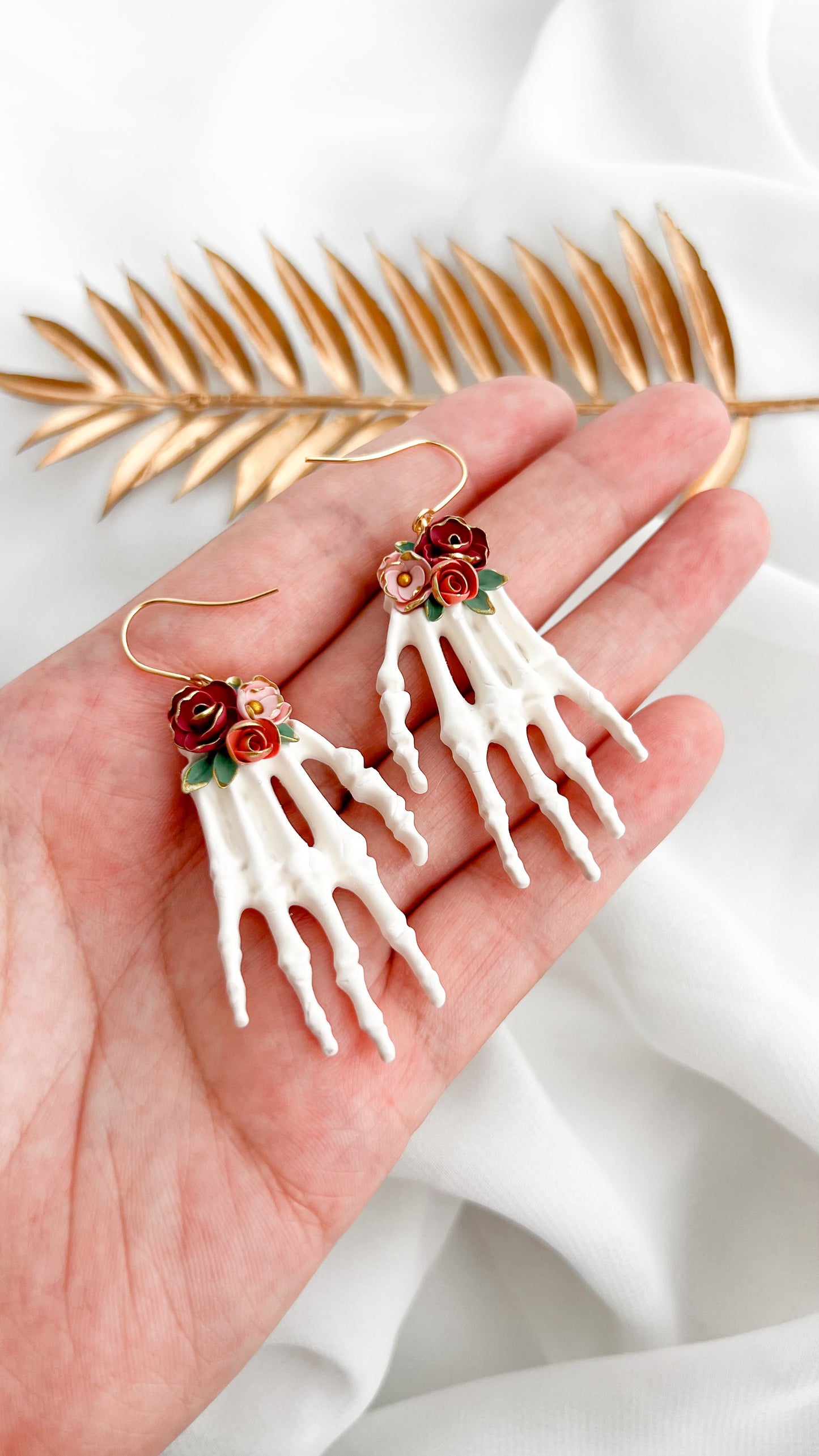Skeleton Floral Hand Earrings