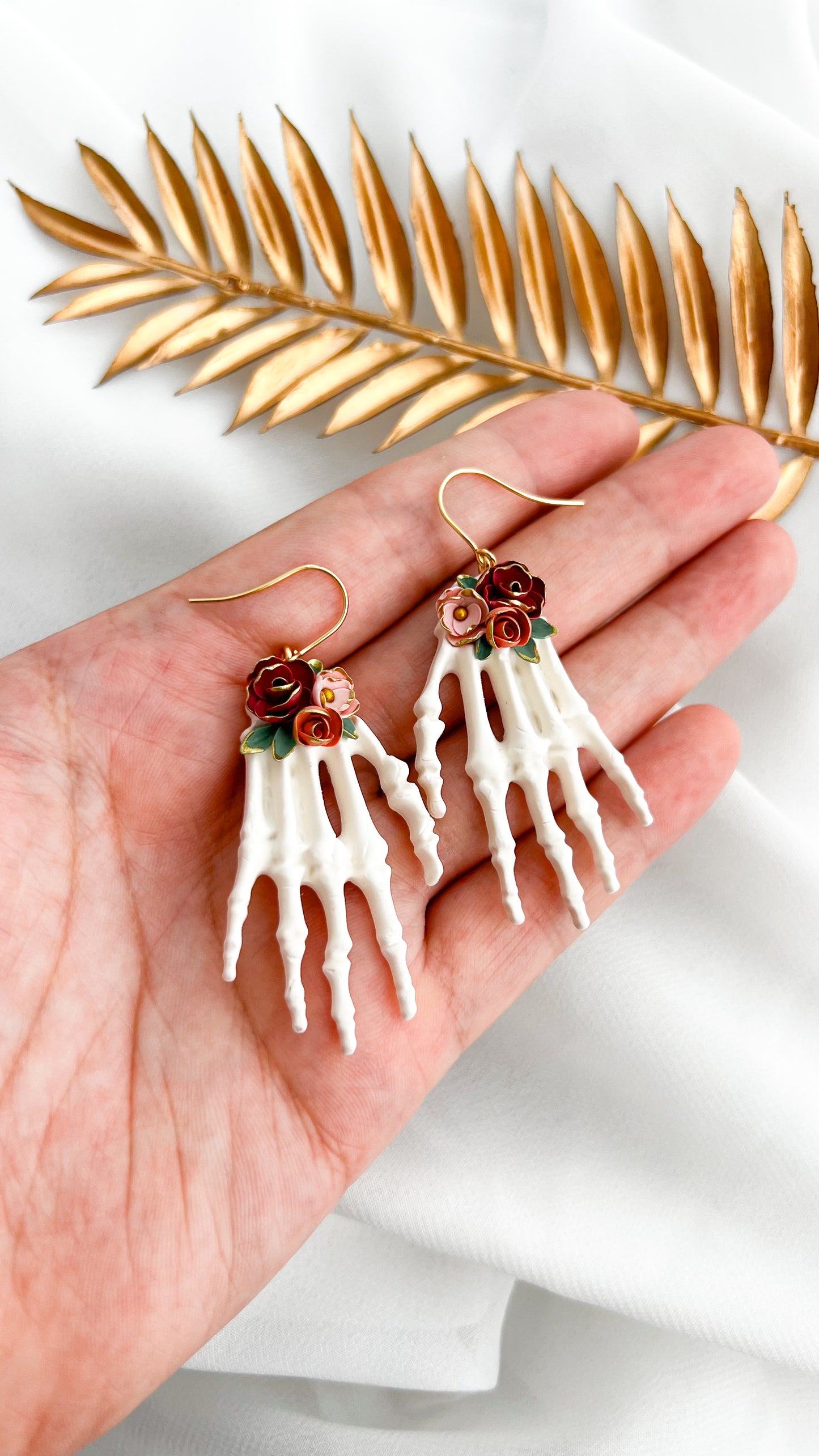 Skeleton Floral Hand Earrings