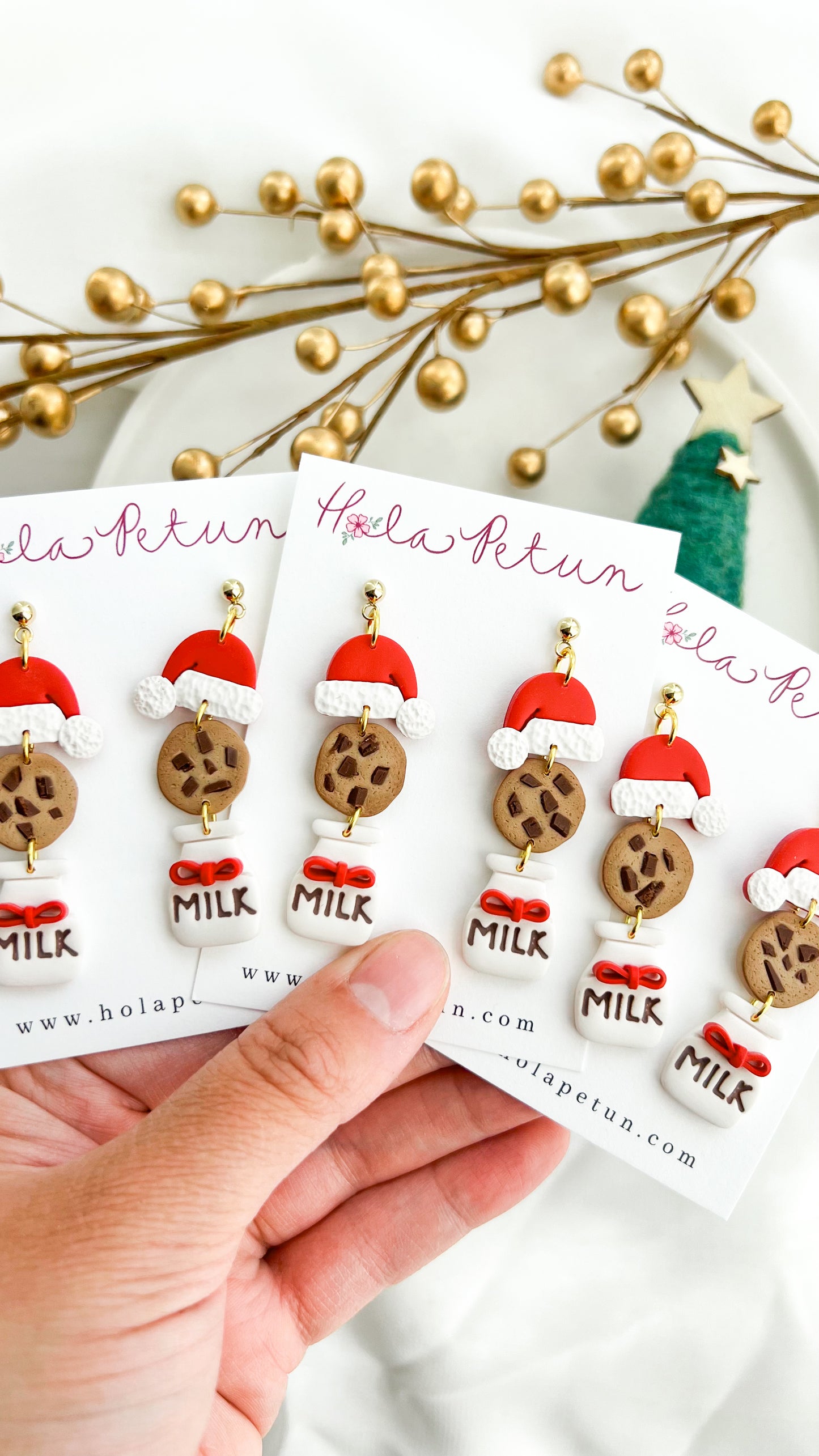 Milk and Chocolate Chip Cookies for Santa Dangle Earrings