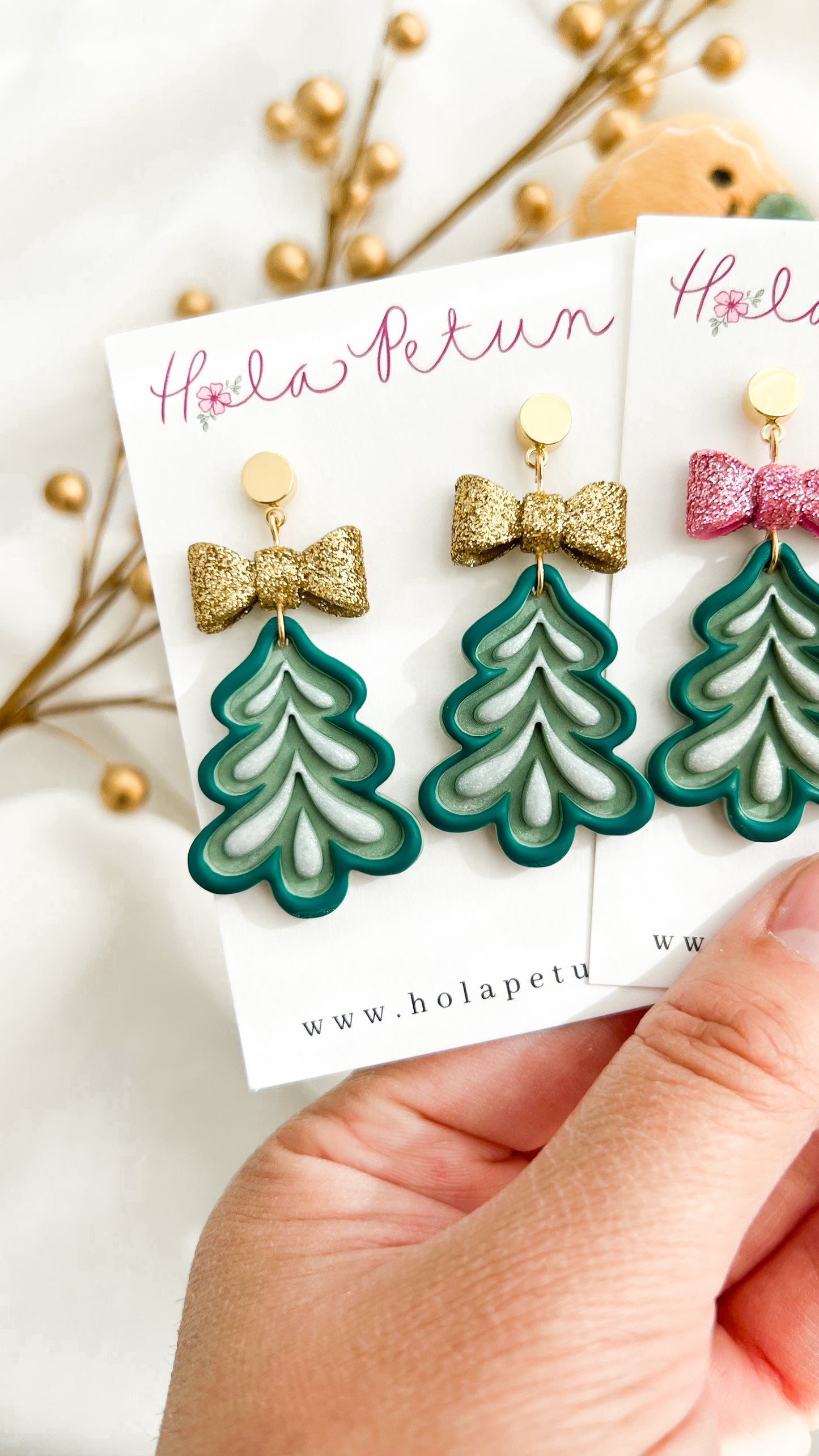 Glitter Bow Christmas Tree Earrings