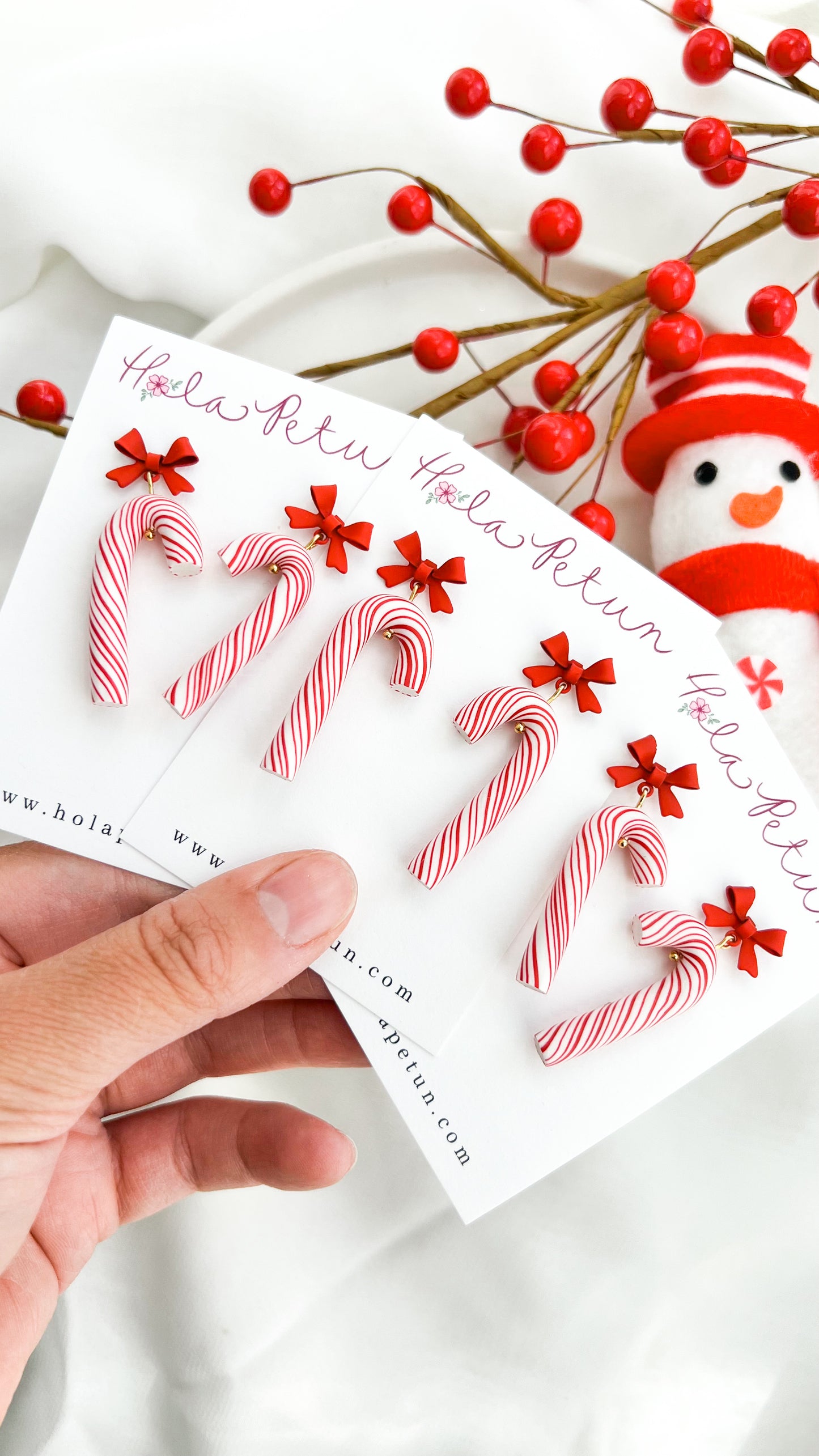 Candy Cane Red Bow Earrings