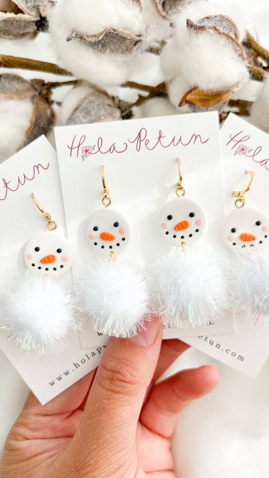 Tinsel Snowman Huggie Earrings