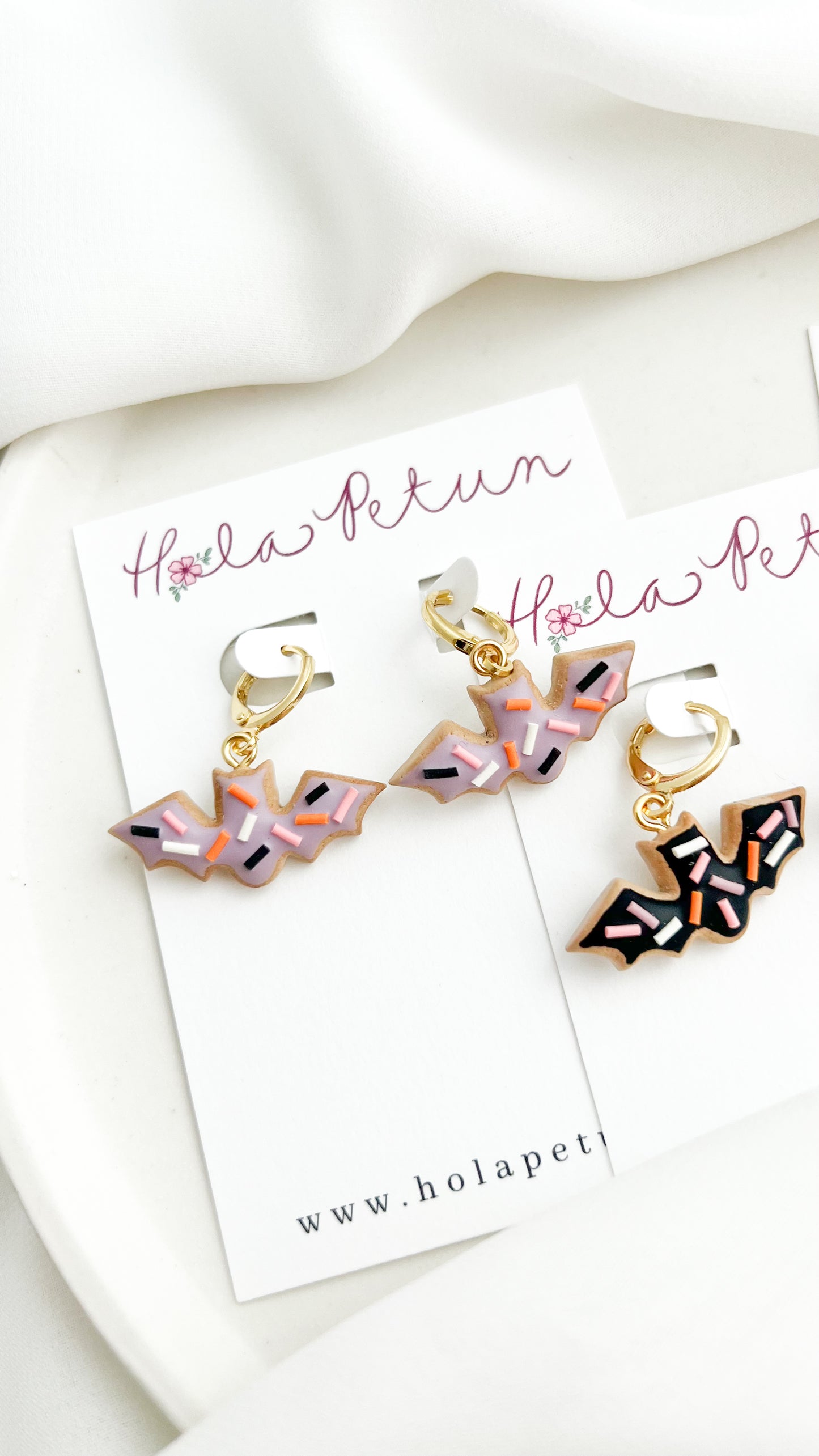 Bat Sprinkle Cookie Huggie Earrings