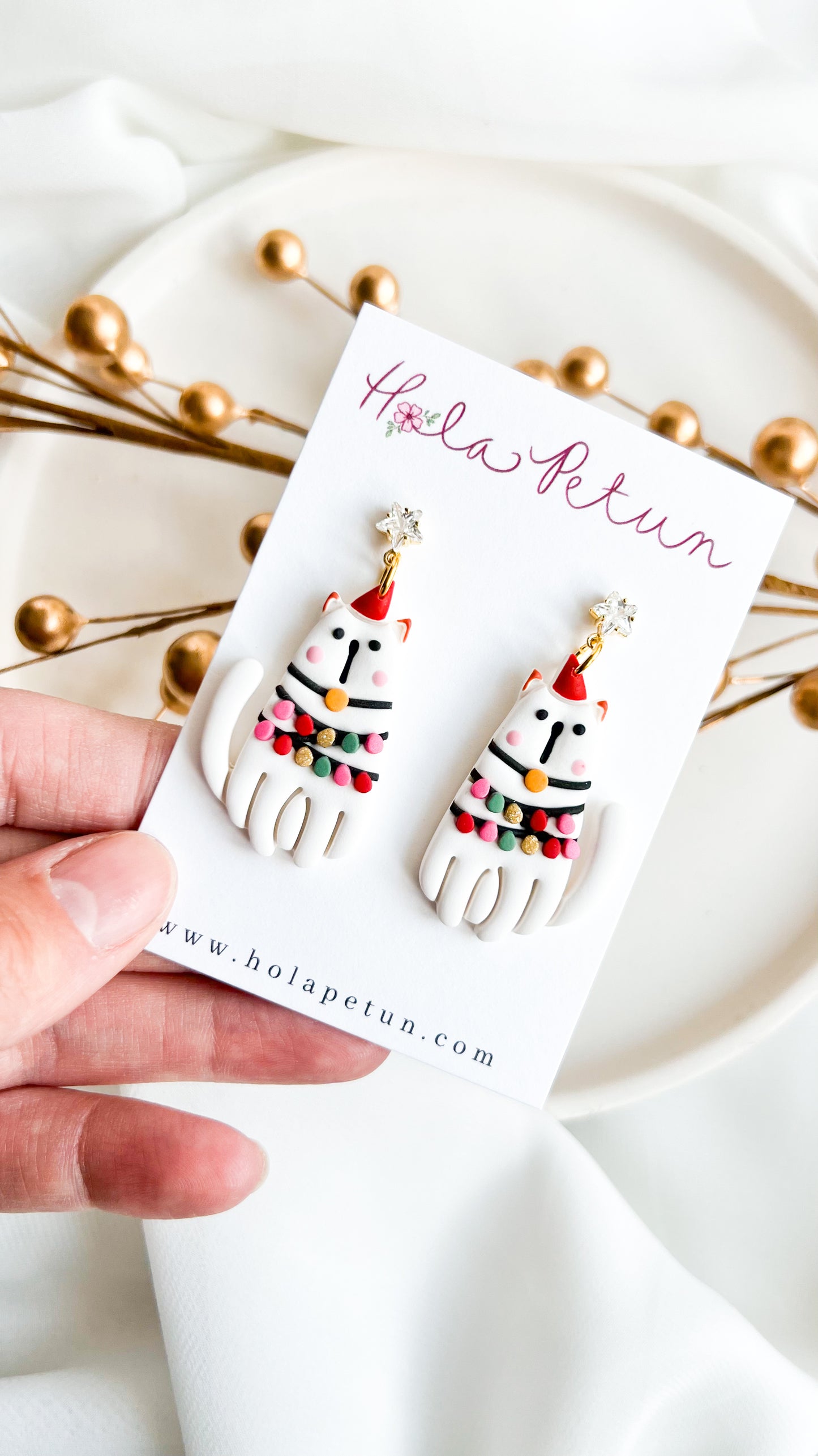 Christmas Light Cat Earrings