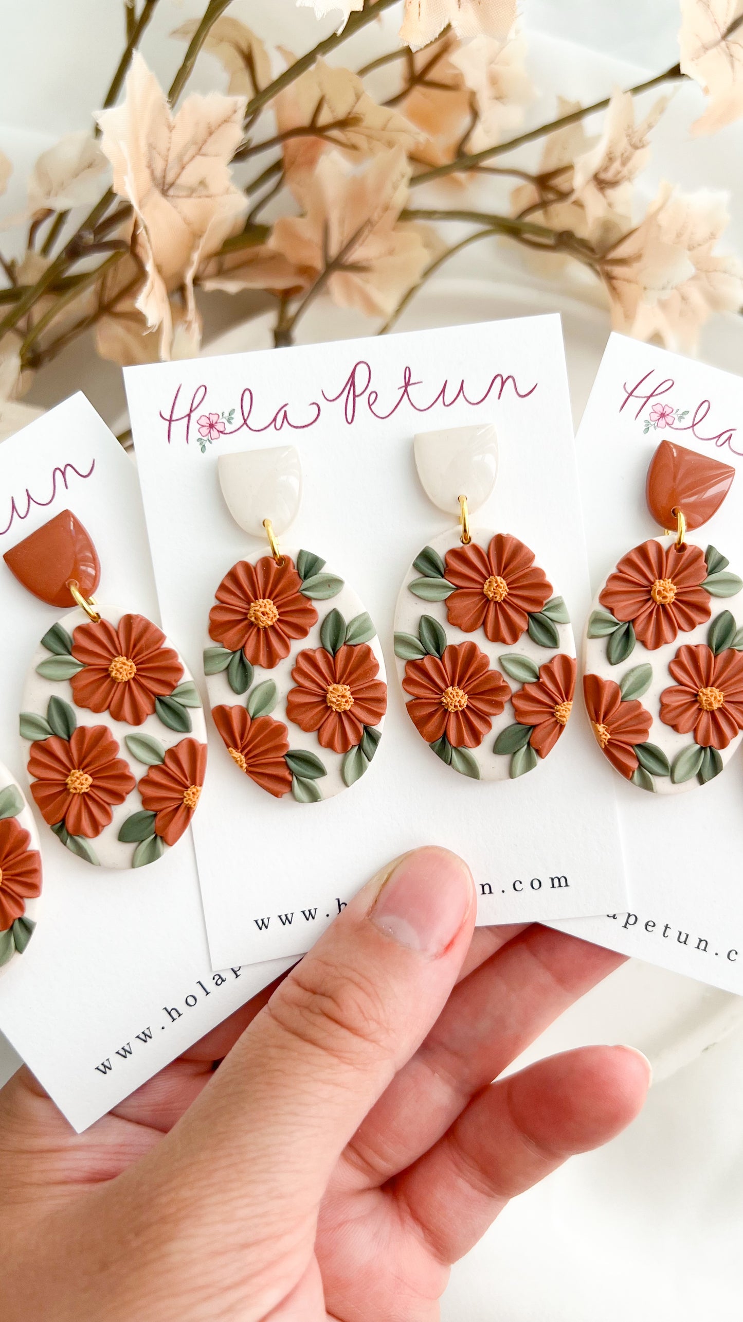 Terracotta Hand Pressed Flower Earrings