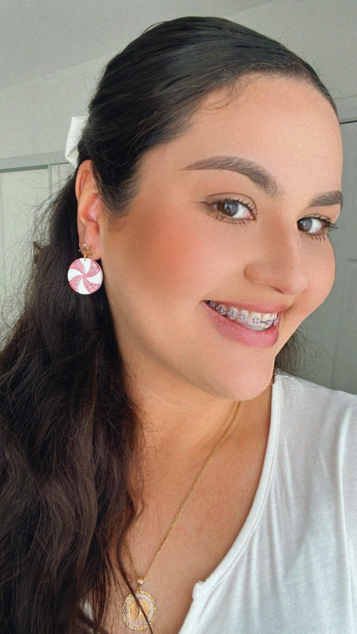 Bow Topped Glitter Peppermint Earrings