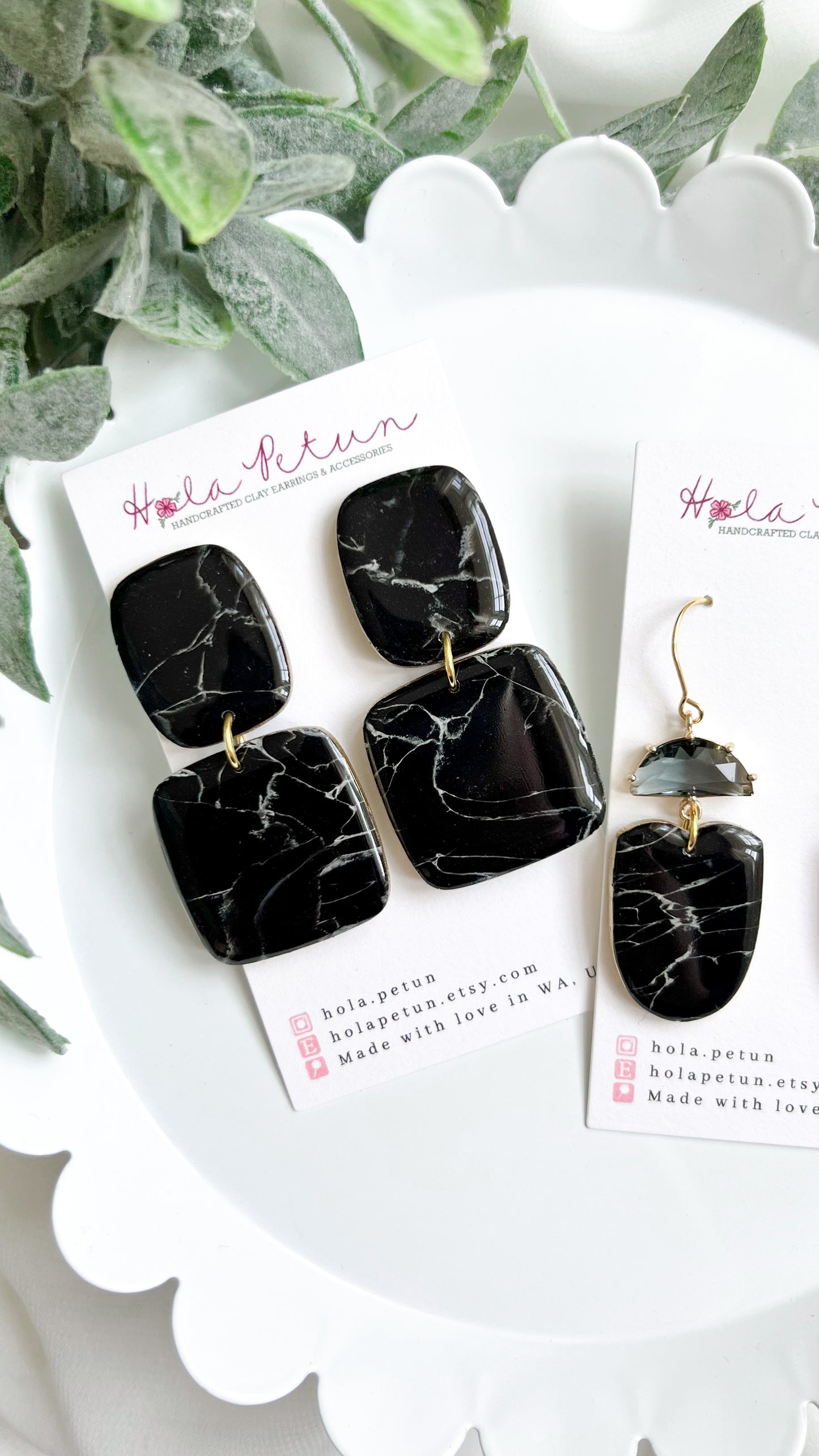 Marbled Black & White Earrings