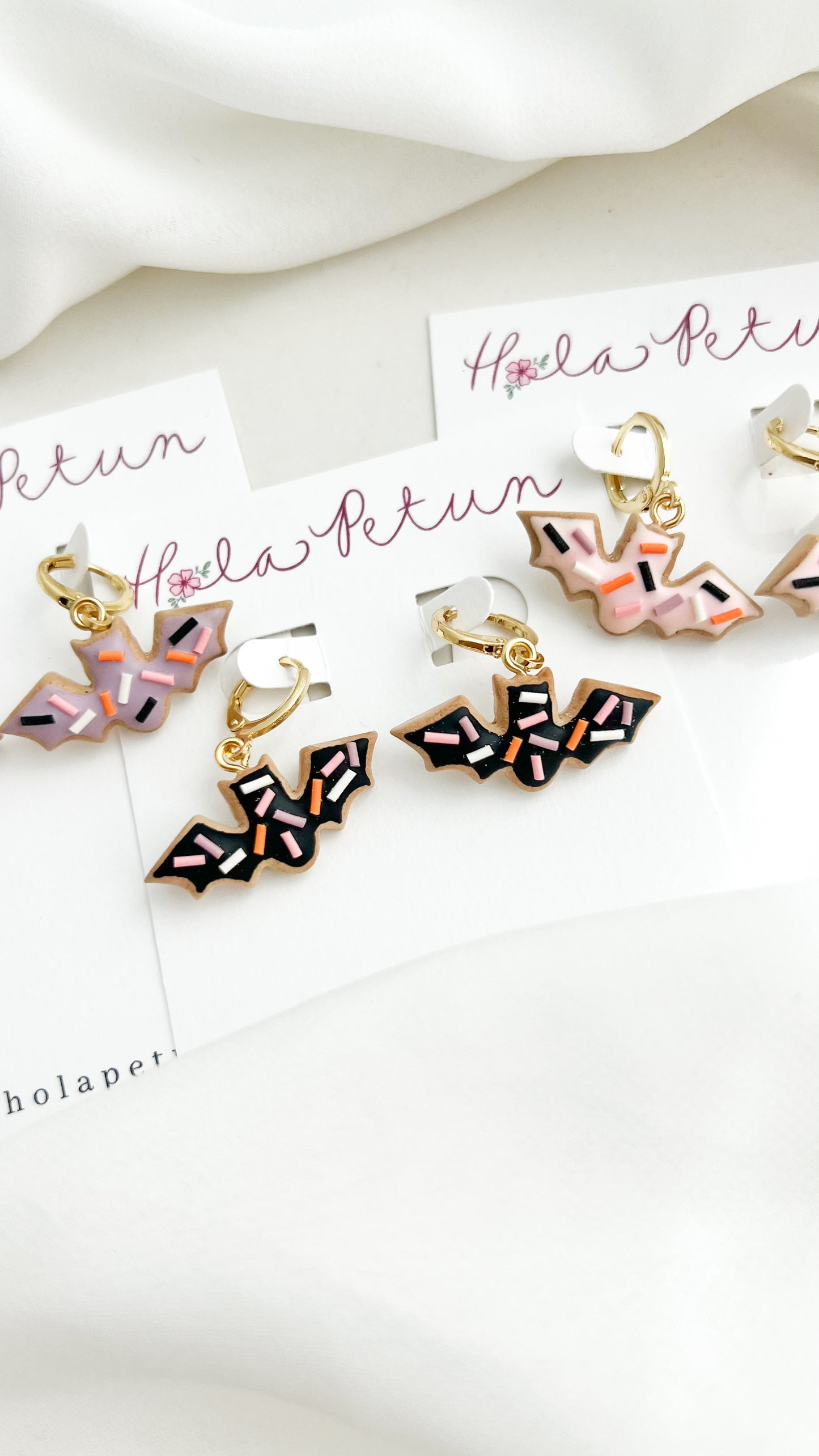 Bat Sprinkle Cookie Huggie Earrings