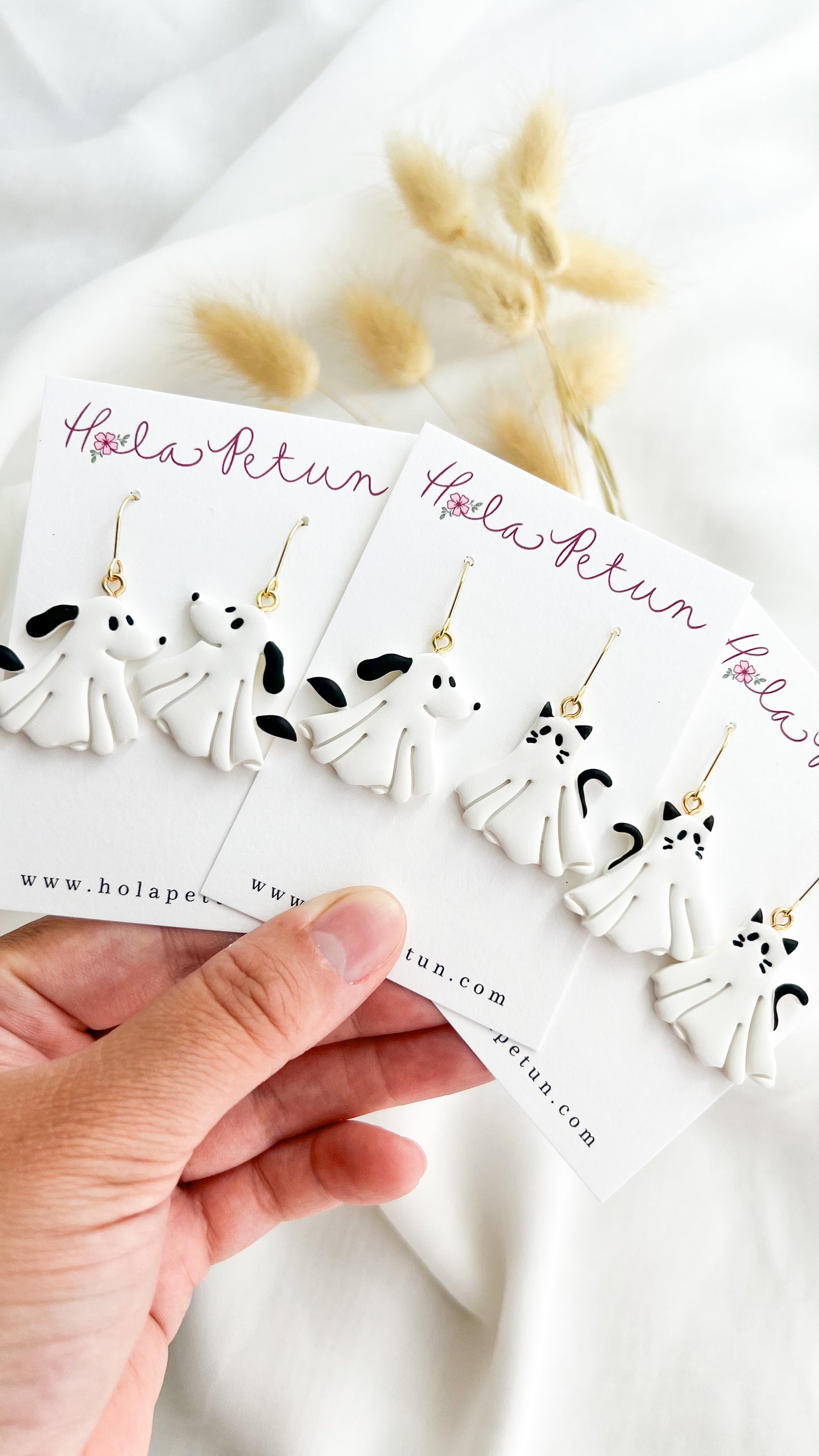 Cat and Dog Ghost Earrings