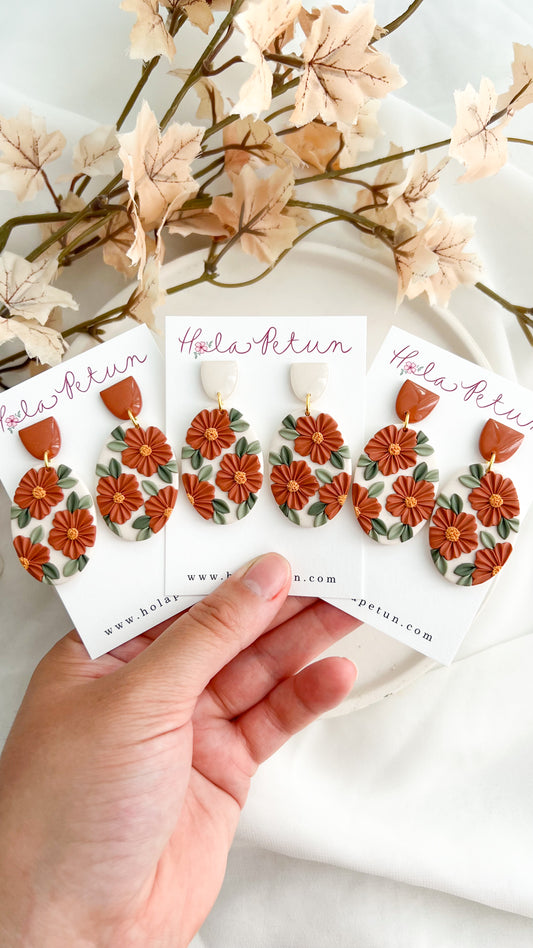 Terracotta Hand Pressed Flower Earrings