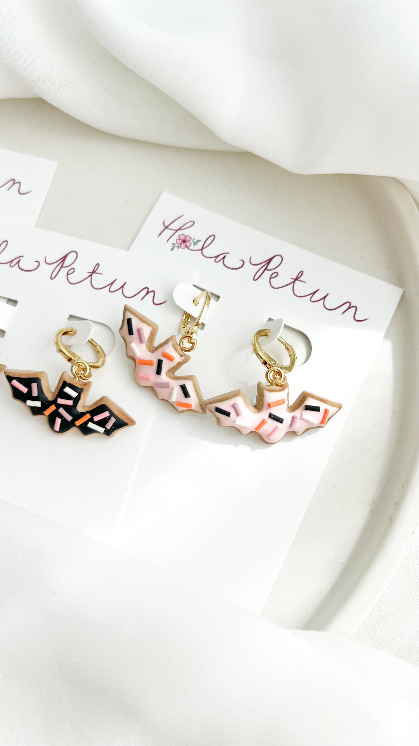 Bat Sprinkle Cookie Huggie Earrings