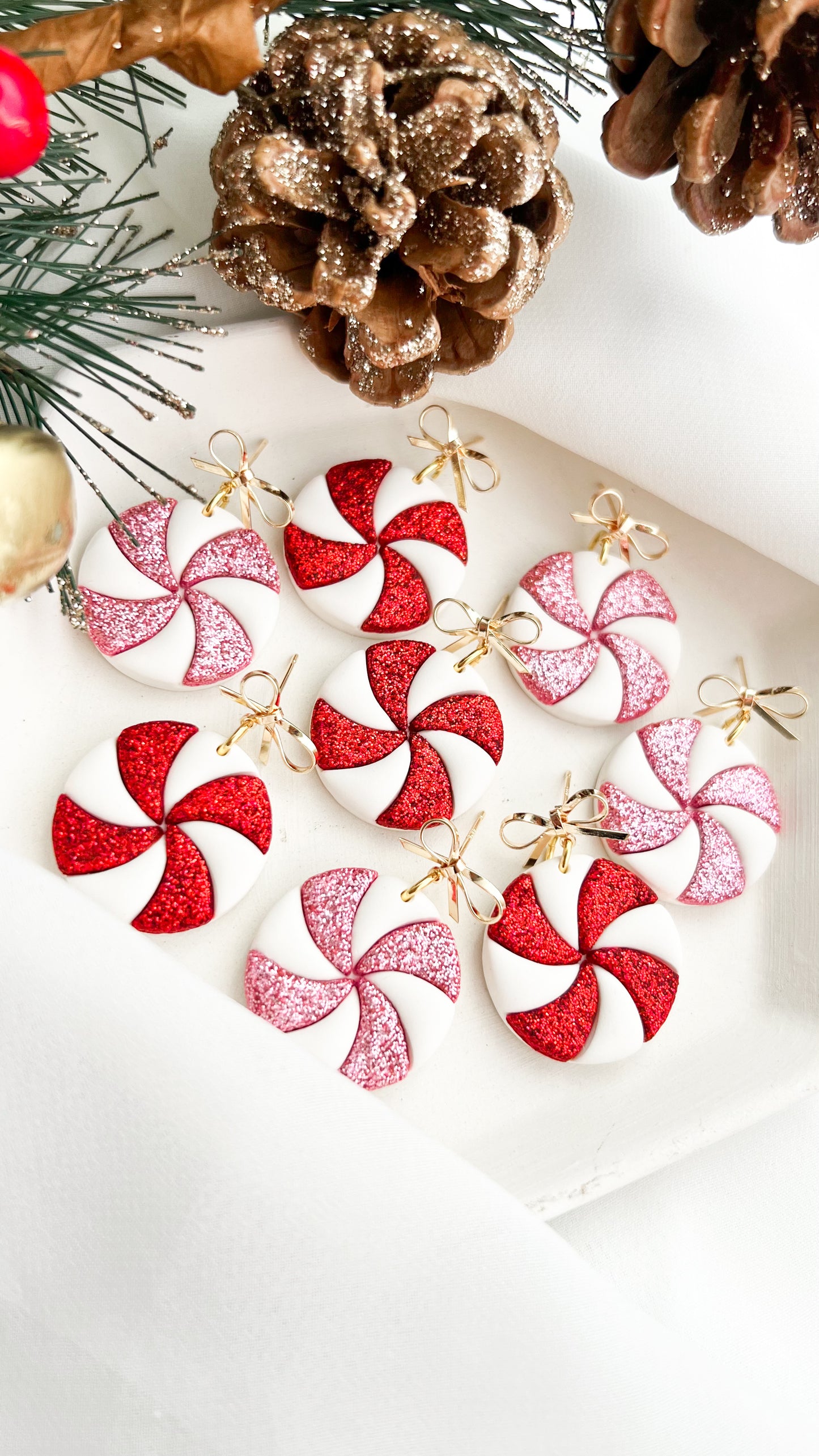 Bow Topped Glitter Peppermint Earrings