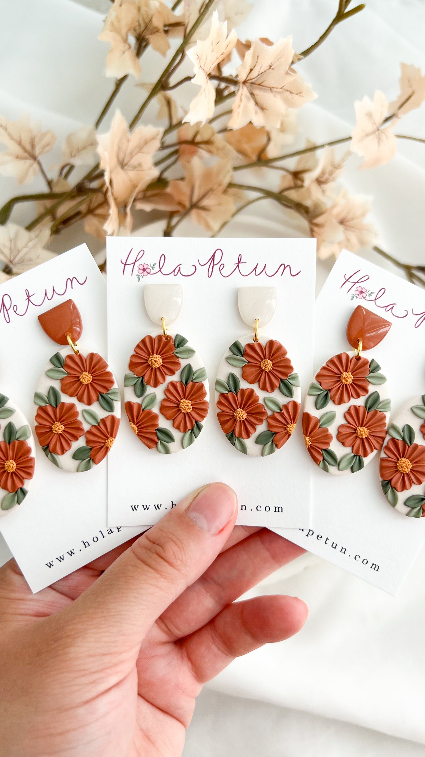 Terracotta Hand Pressed Flower Earrings