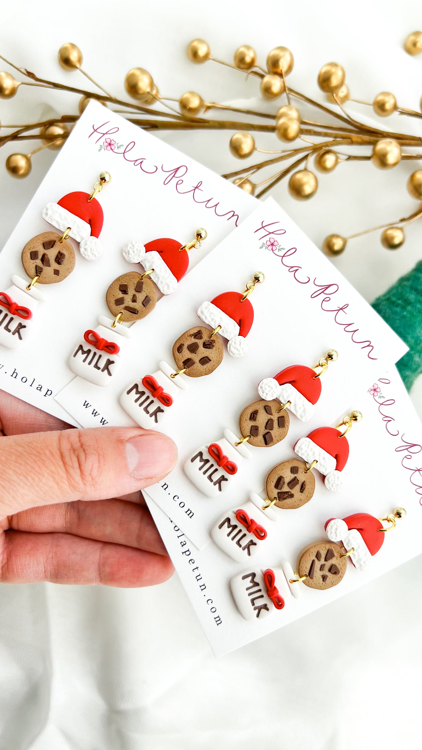 Milk and Chocolate Chip Cookies for Santa Dangle Earrings