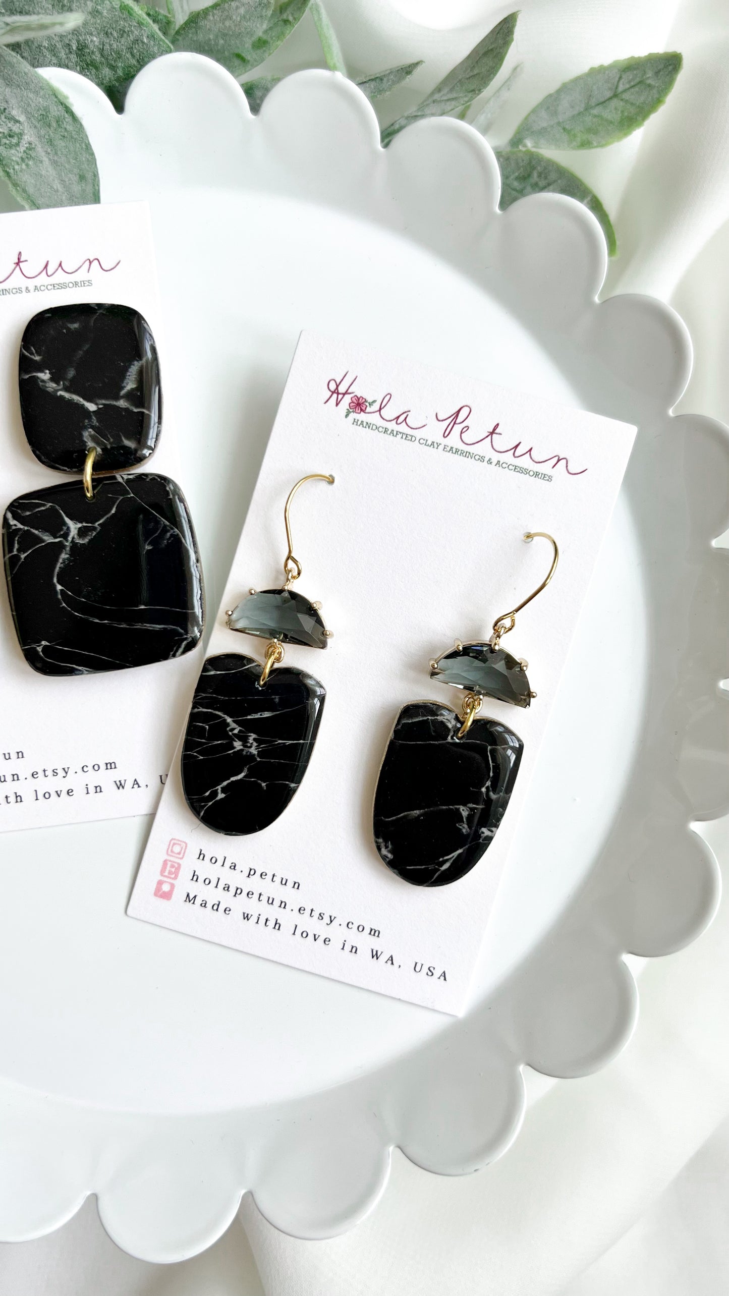 Marbled Black & White Earrings