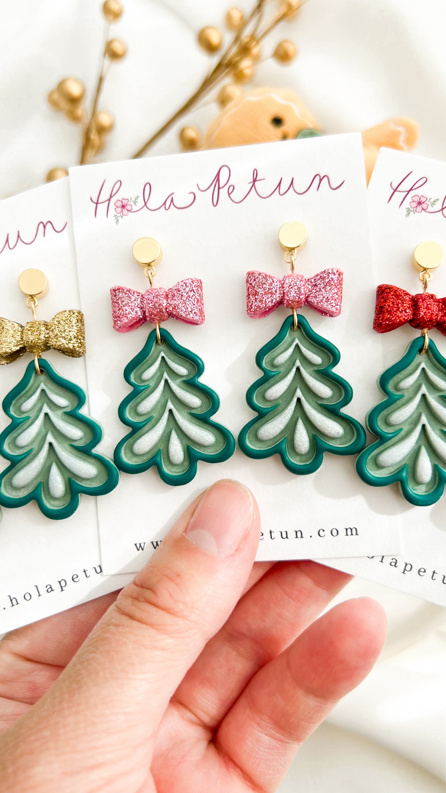 Glitter Bow Christmas Tree Earrings