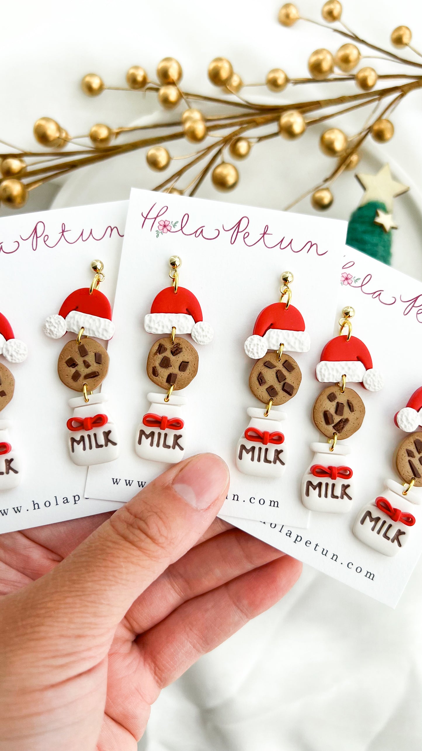 Milk and Chocolate Chip Cookies for Santa Dangle Earrings