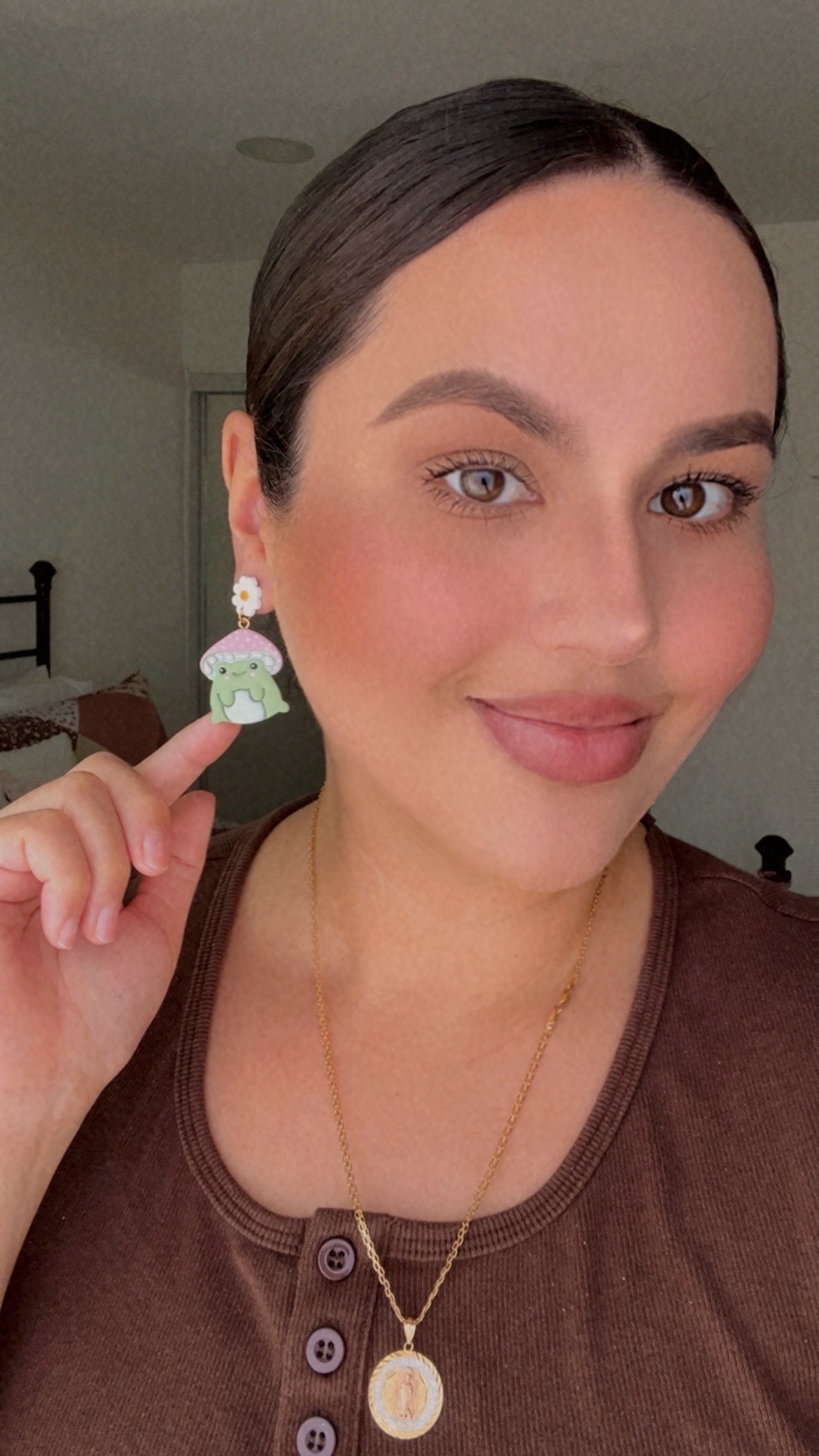 Mushroom Daisy Frog Earrings