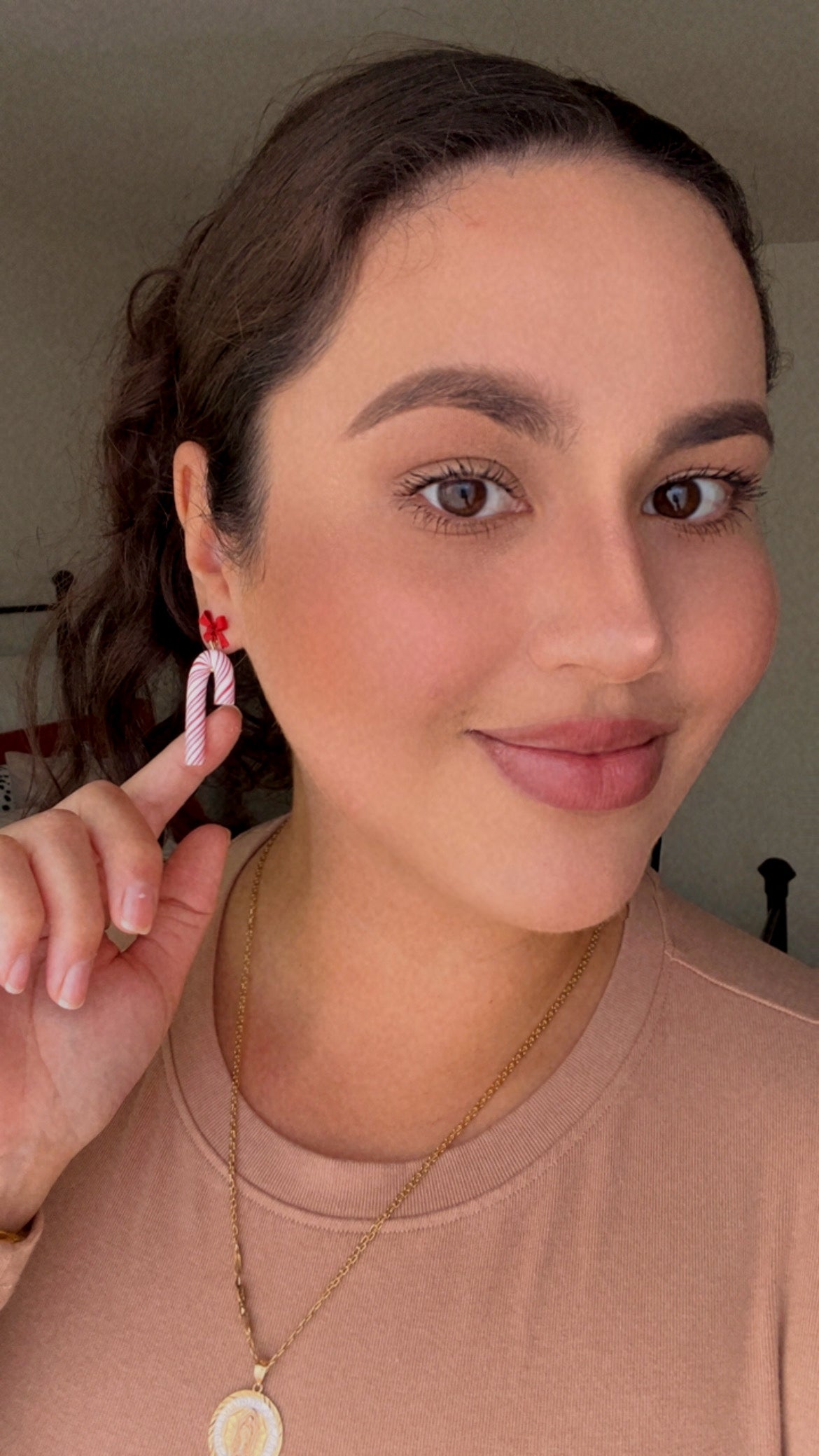 Candy Cane Red Bow Earrings