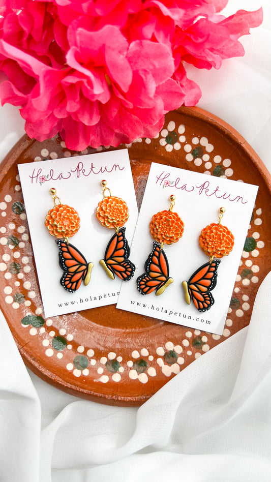 Monarch and Cempasuchil Earrings