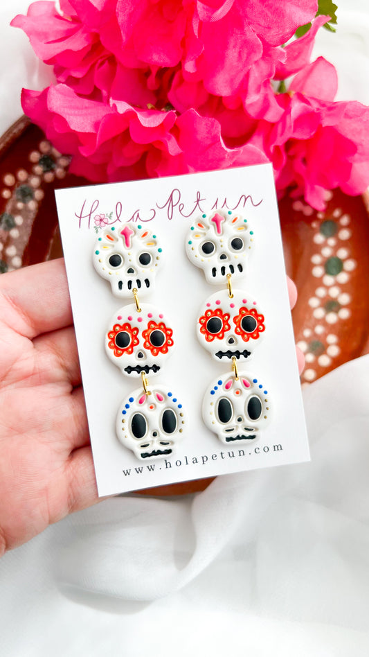 Tiered Calaverita Skull Earrings