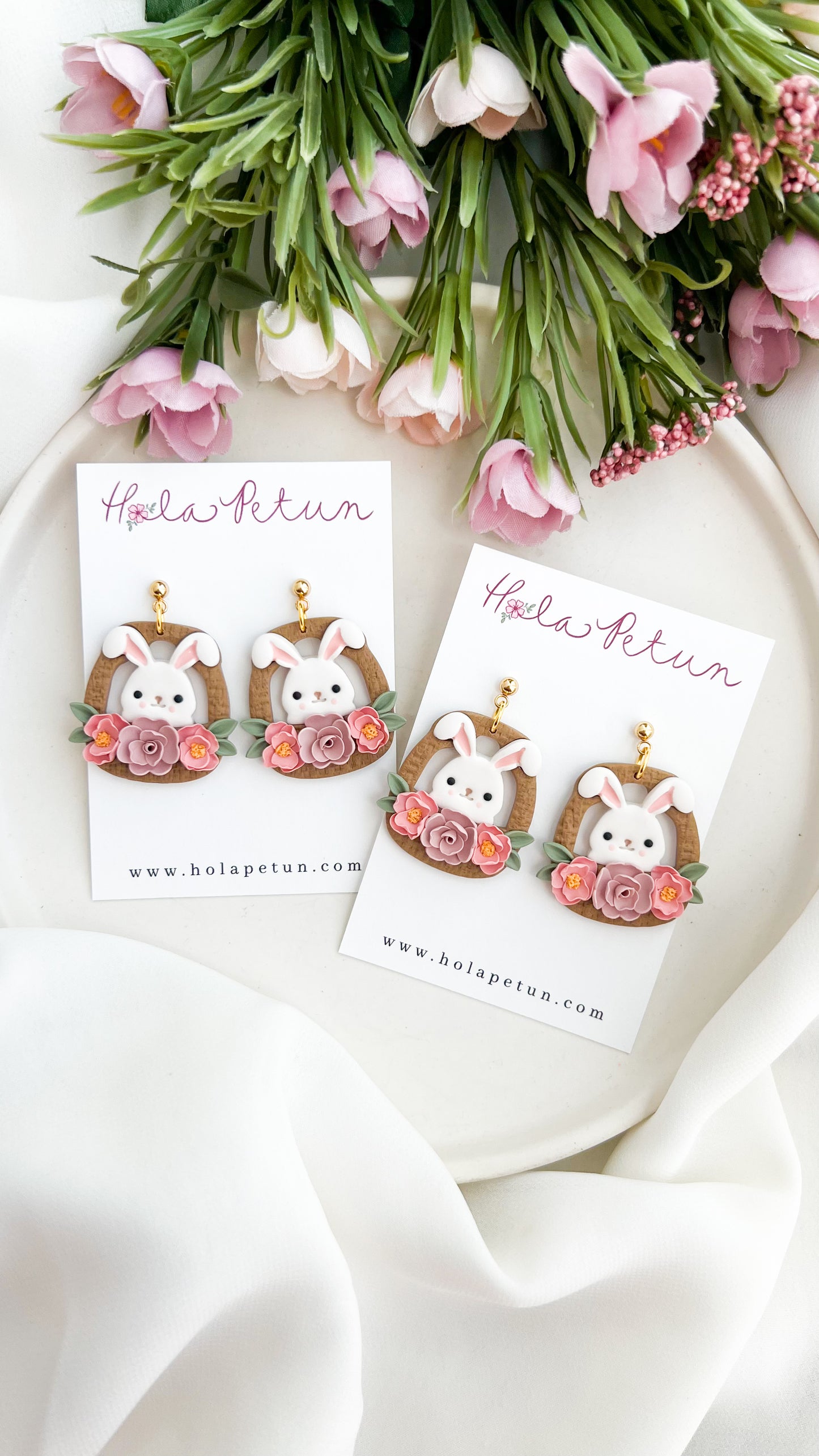 Flower Basket Bunny Earrings
