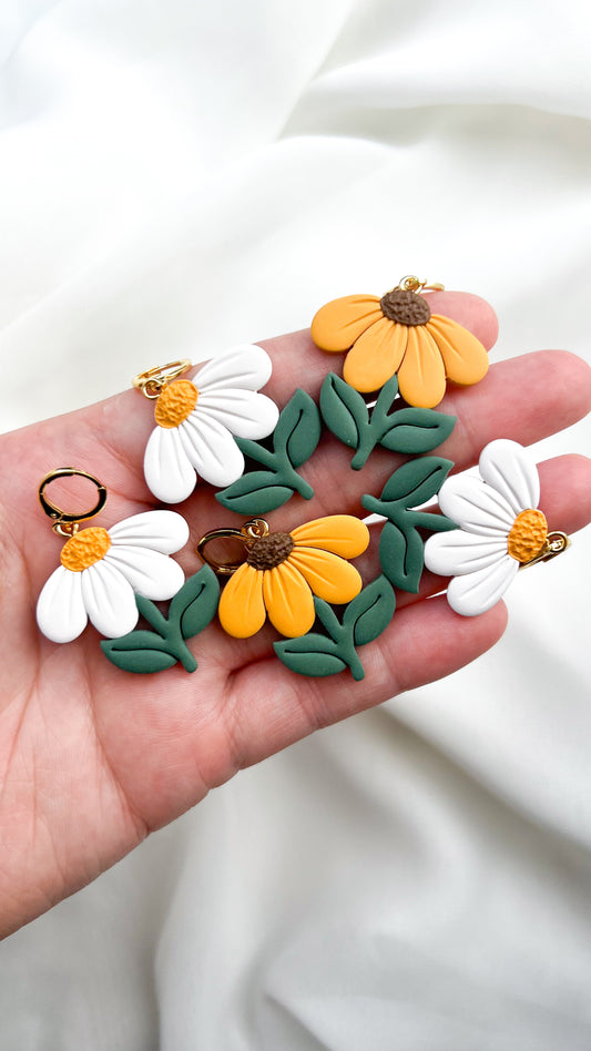 Sunflower and Daisy Huggie Earrings